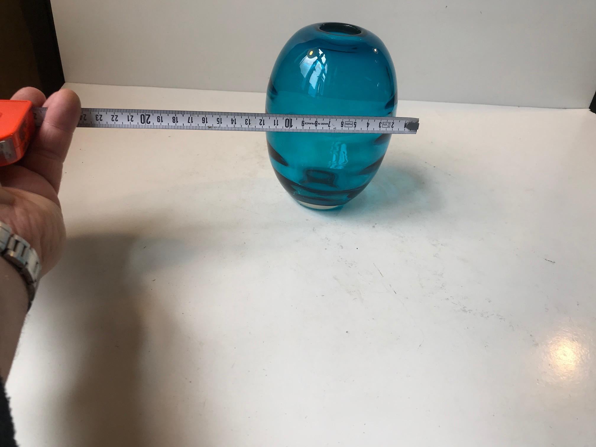 Blown Glass Ovoid Turquoise Glass Vase with Optical Stripes by Holmegaard, 1950s For Sale
