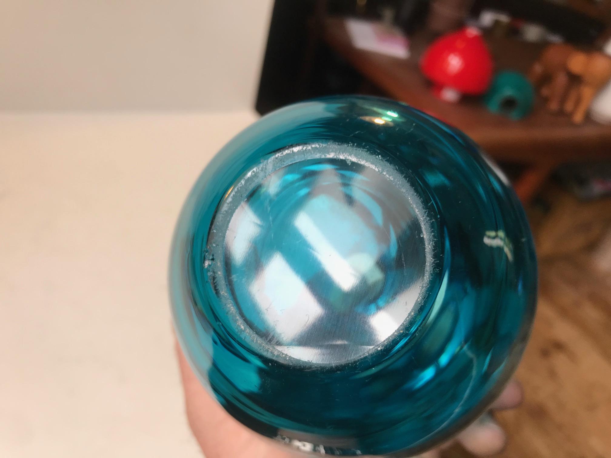 Ovoid Turquoise Glass Vase with Optical Stripes by Holmegaard, 1950s For Sale 1