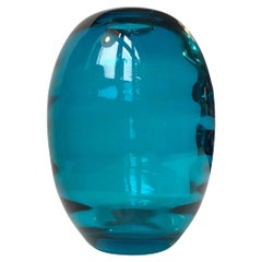 Vintage Ovoid Turquoise Glass Vase with Optical Stripes by Holmegaard, 1950s