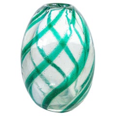 Ovoid Vase with Stripes in Green Bubble Glass, Carlo Scarpa for Venini, 1934