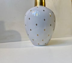 Ovoid White & Gold Glazed Ceramic Vase in the style of Wilhelm Kåge