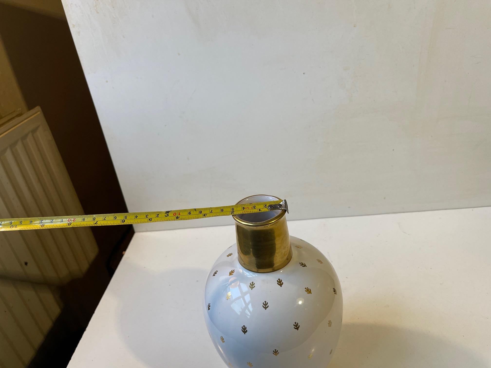 Late 20th Century Ovoid White & Gold Glazed Ceramic Vase in the style of Wilhelm Kåge For Sale