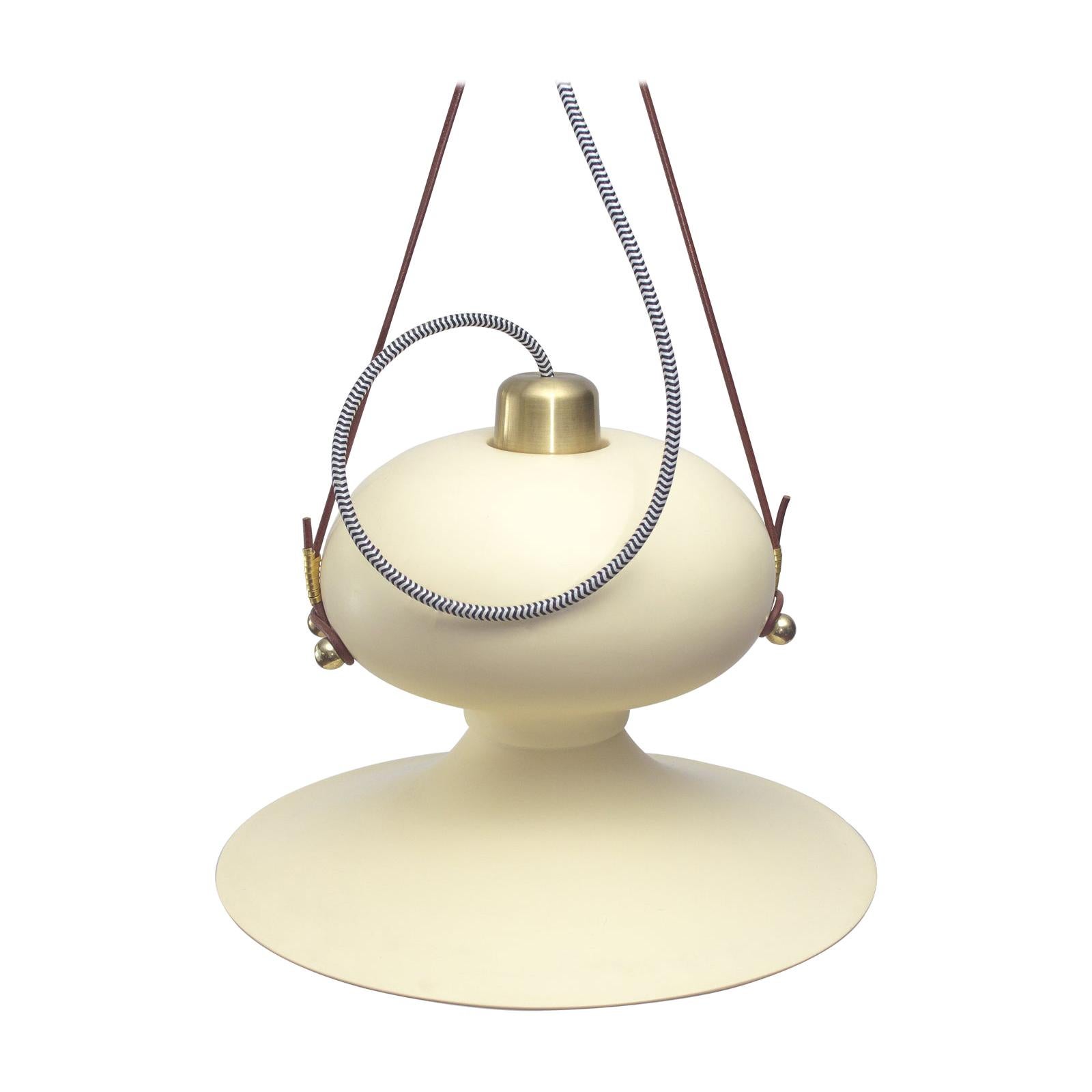 Ovoide n.° 3 Resin Pendant Hanging Light with Brass and Leather Details For Sale