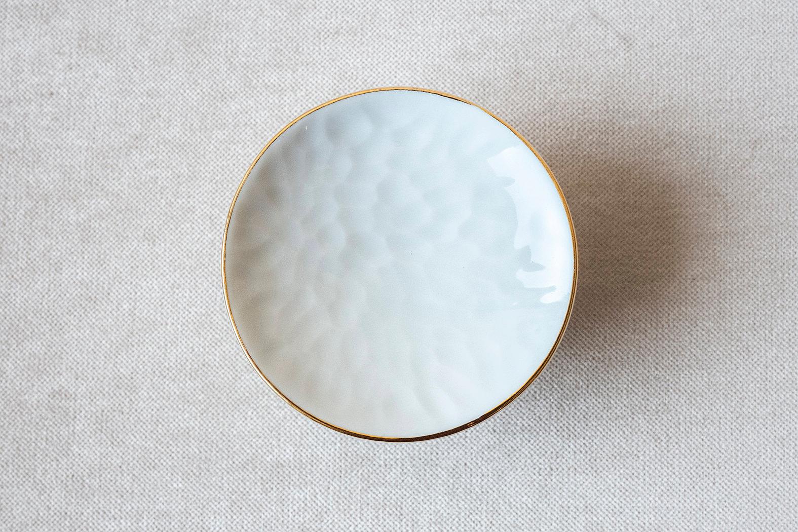 French Ovum, Nº9 / White + Golden Rim / Side Dish, Handmade Porcelain Tableware For Sale