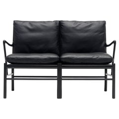 OW149-2 Colonial Sofa in Oak Painted Black with Sif 98 Leather by Ole Wanscher