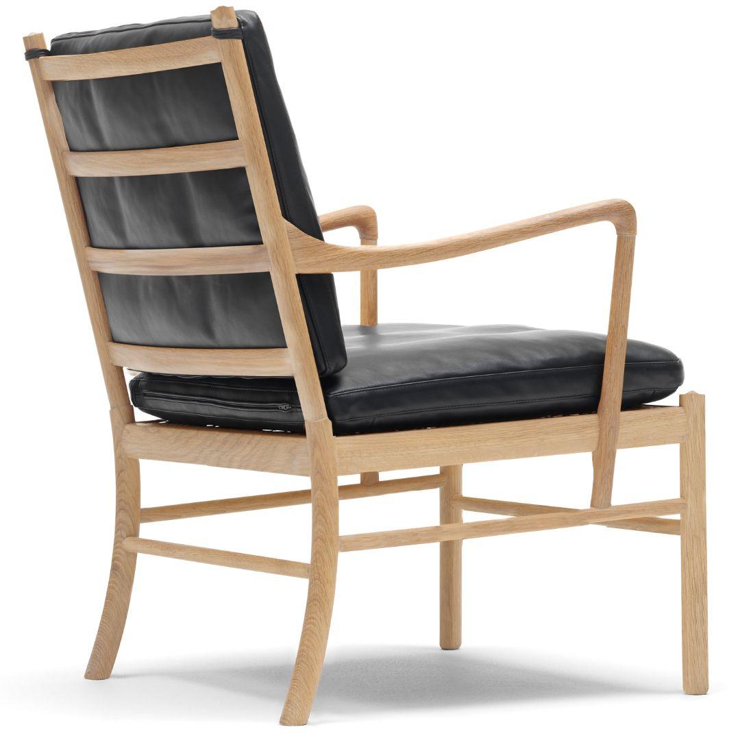 Mid-Century Modern Chaise 'OW149 Coloni' en Oak, cuir noir et huile pour Carl Hansen & Son en vente