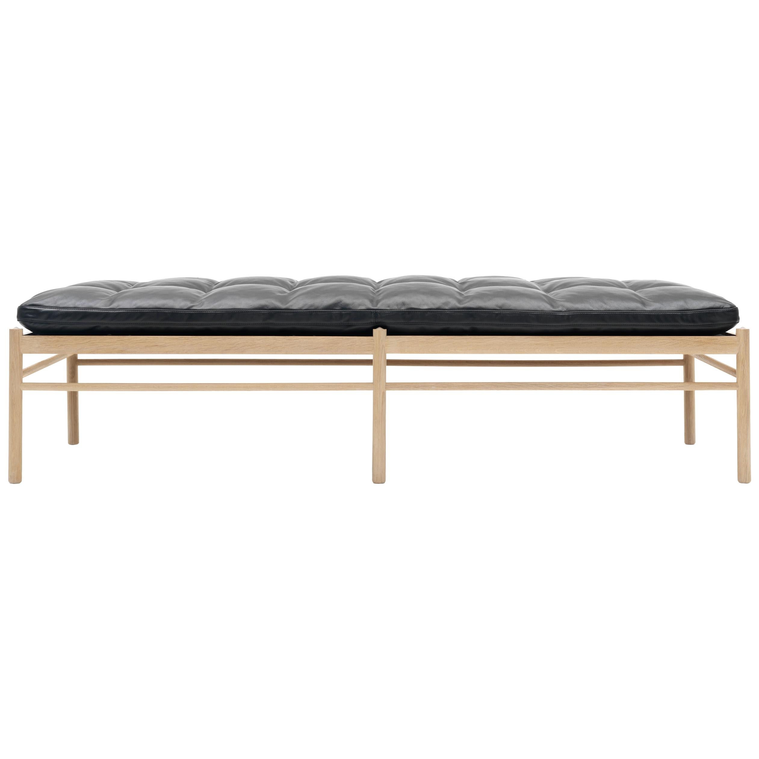 Black (Sif 98) OW150 Colonial Daybed in Oak Soap with Leather Cushion by Ole Wanscher
