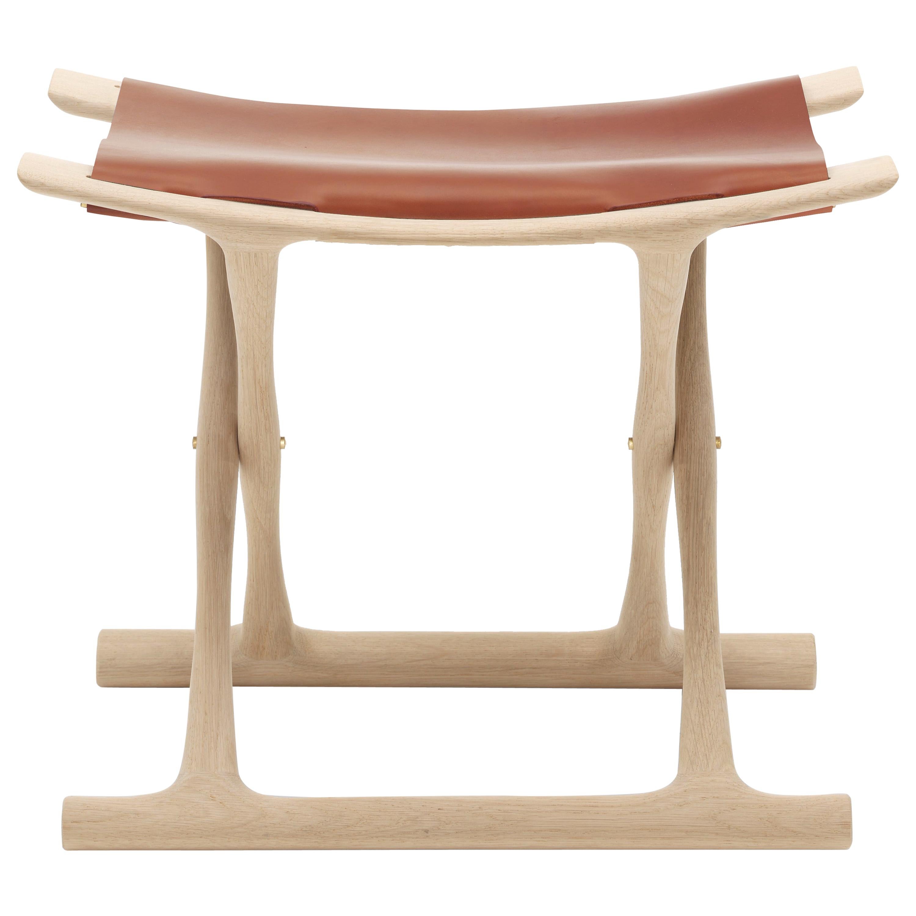 Beige (Saddelleather natural) OW2000 Egyptian Footstool in Oak Soap by Ole Wanscher