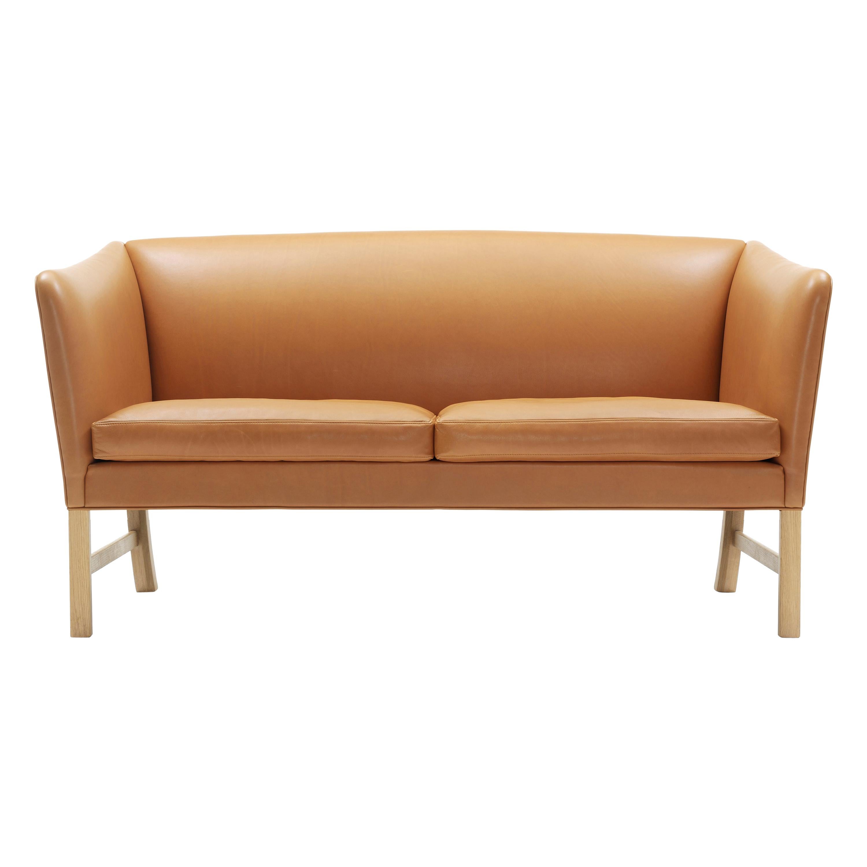 Brown (Sif 95) OW602 Sofa in Oak Soap with Leather Seat by Ole Wanscher