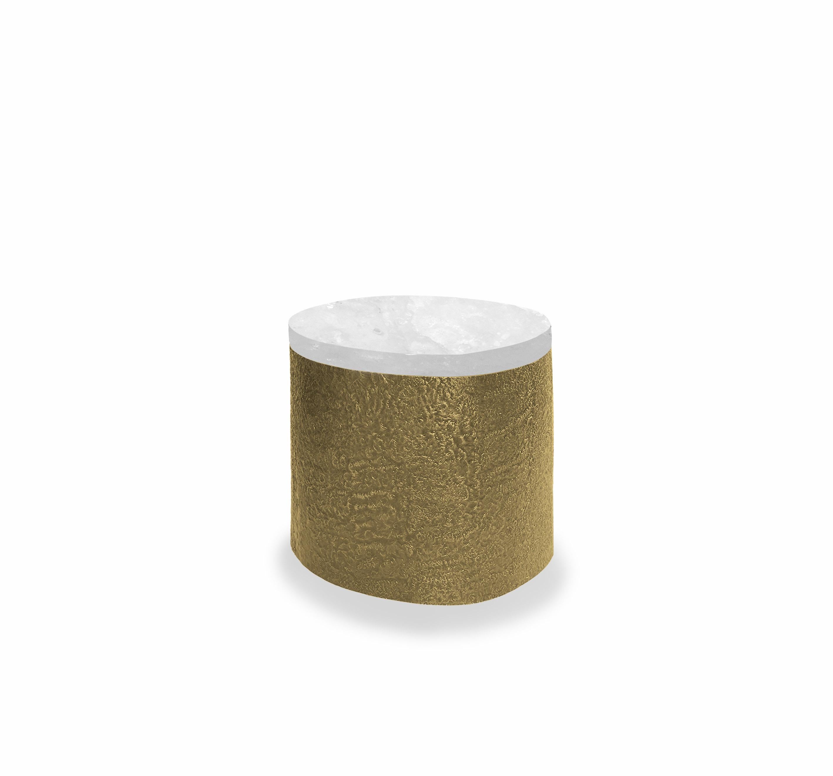 Organic form cocktail table with rock crystal top. Hammered brass base. Created by Phoenix Gallery, NYC.
Custom size, quantity, and metal finish upon request.