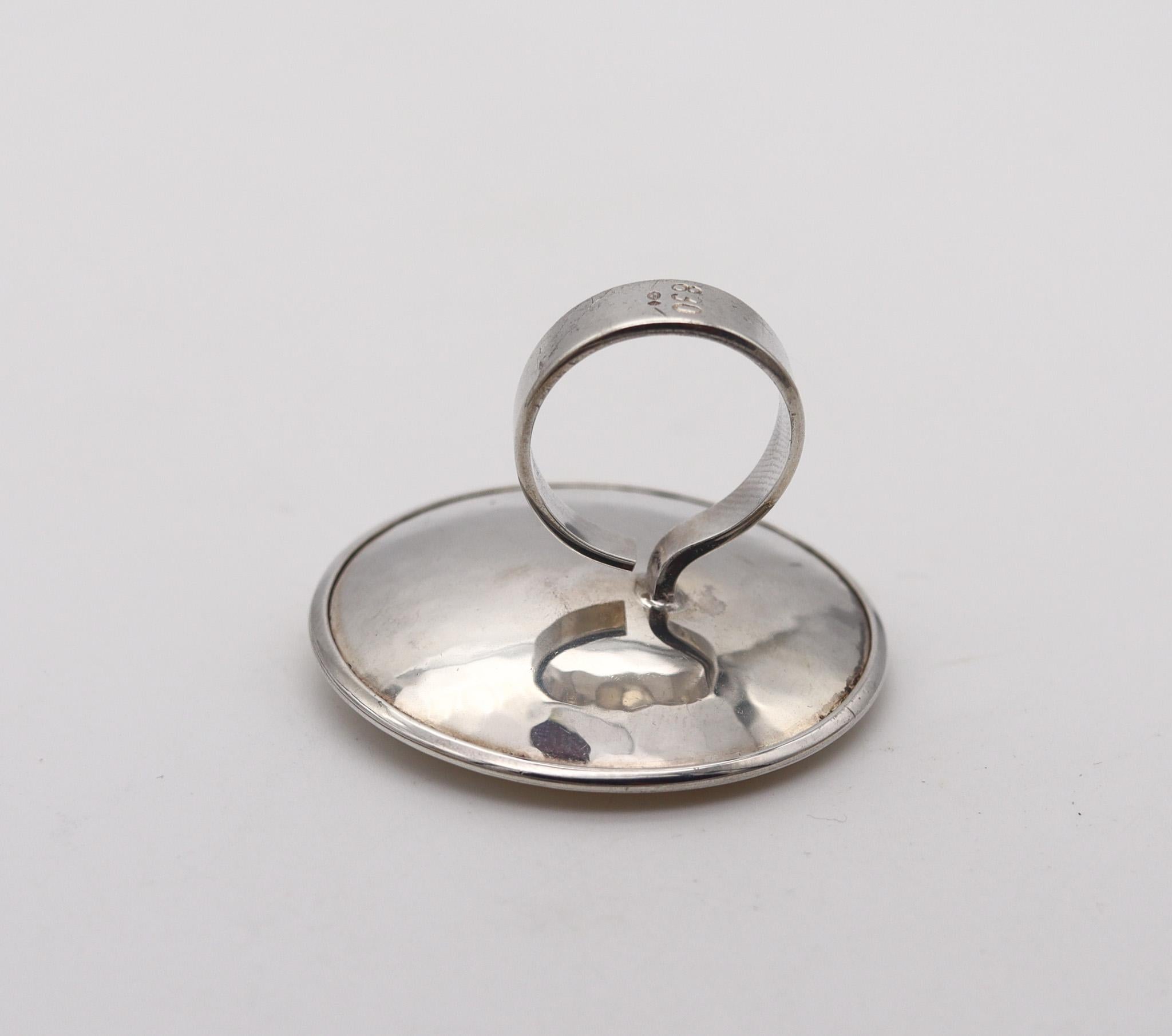 Women's or Men's Owe Johansson 1970 Finland Modernist Domed Ring in Solid .925 Sterling Silver For Sale