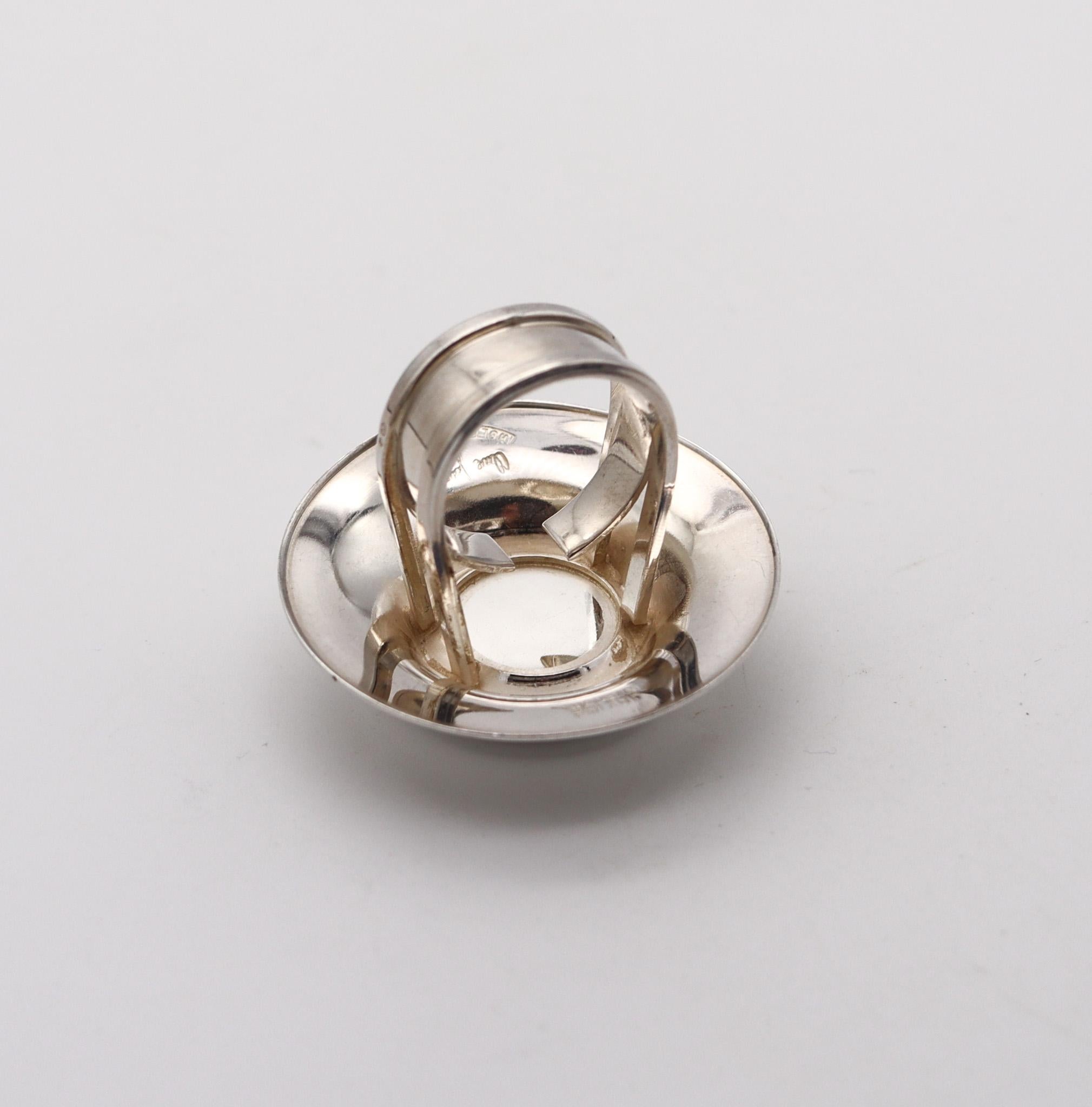 Cabochon Anello modernista Owe Johansson 1972 Finlandia in sterlina massiccia .925 e pirite in vendita