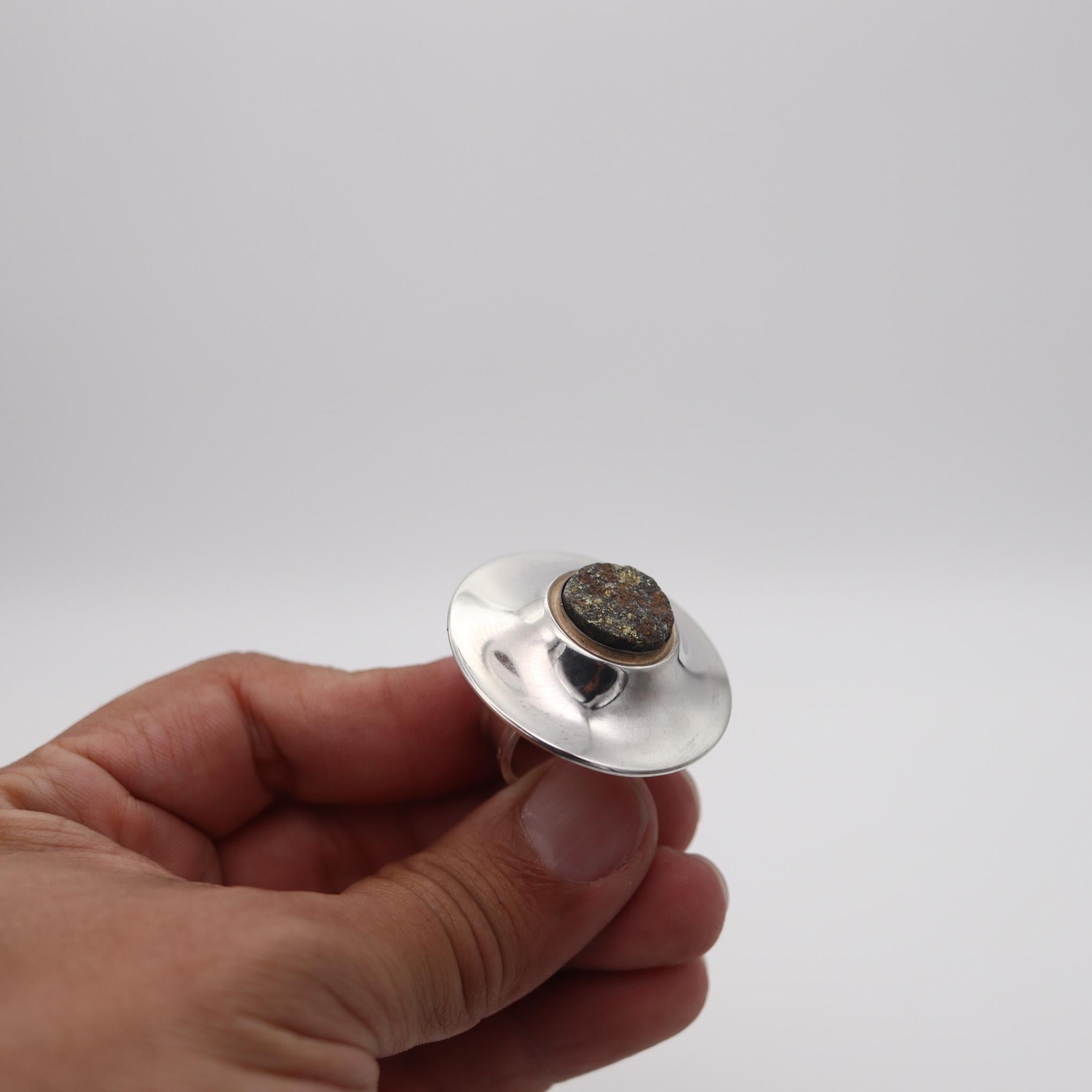 Anello modernista Owe Johansson 1972 Finlandia in sterlina massiccia .925 e pirite in vendita 2