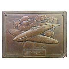 "Owed So Much", Rare Sculptural Plaque with Spitfire Airplane & Churchill Quote