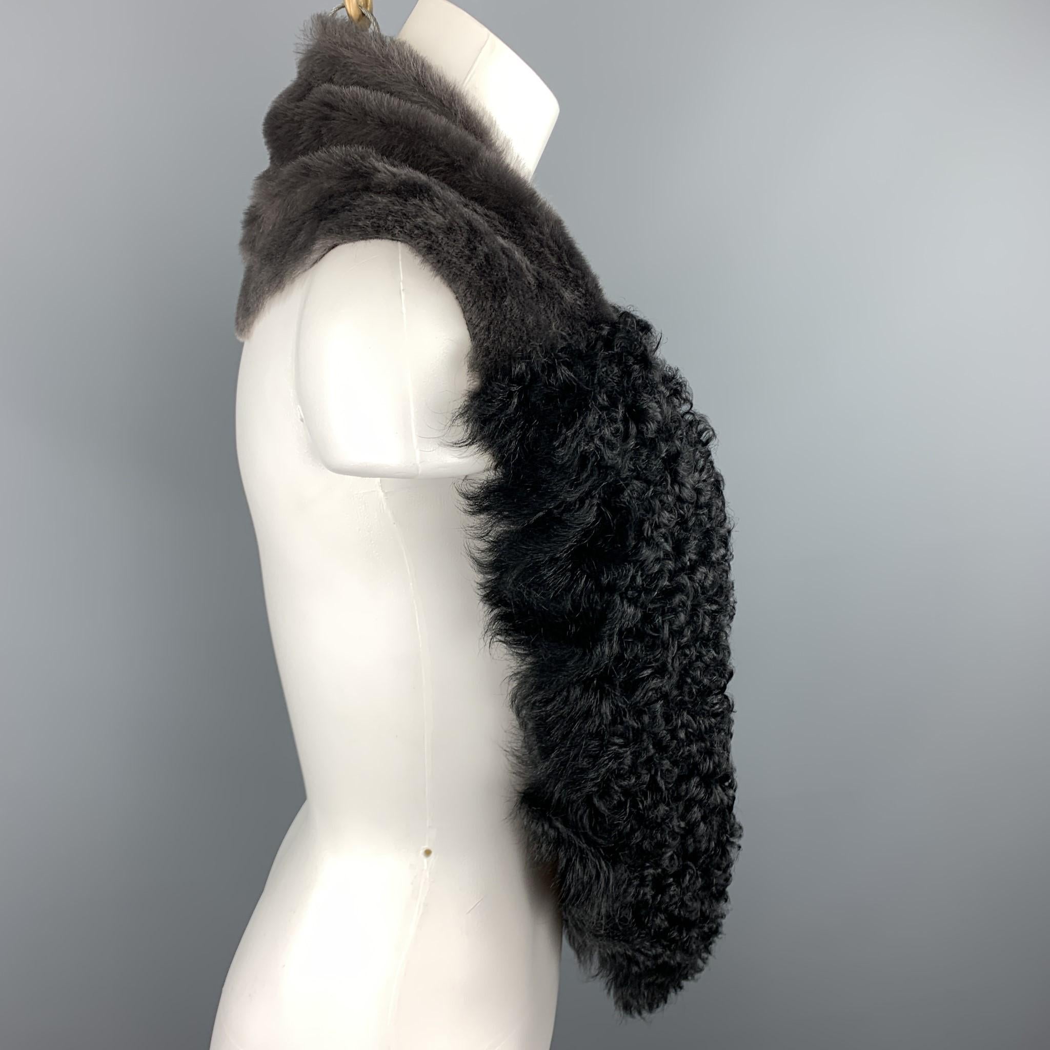 OWEN BARRY Black & Gray Patchwork Shearling & Fur Scarf In Excellent Condition In San Francisco, CA