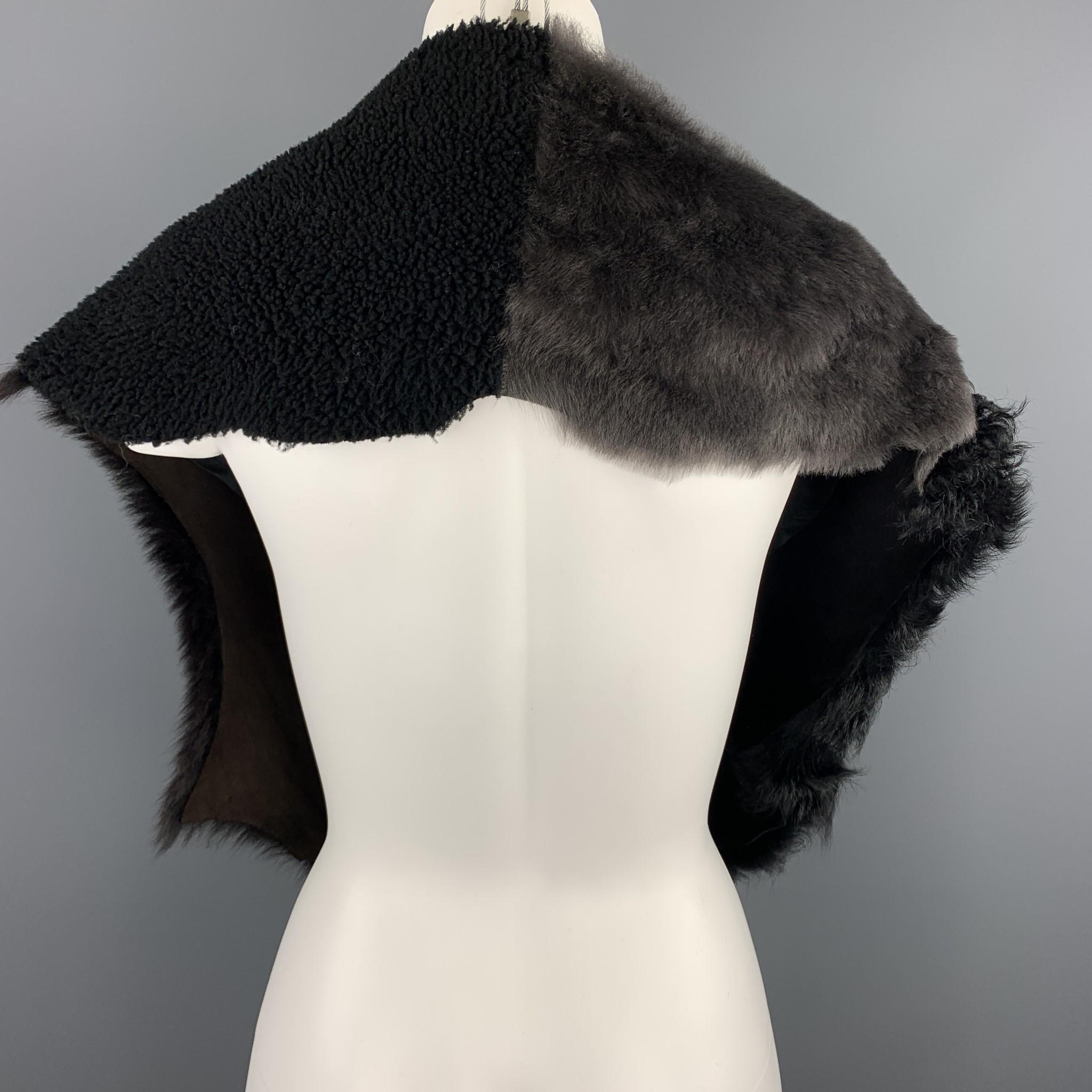 OWEN BARRY Black & Gray Patchwork Shearling & Fur Scarf 1