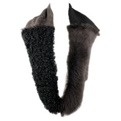 OWEN BARRY Black & Gray Patchwork Shearling & Fur Scarf