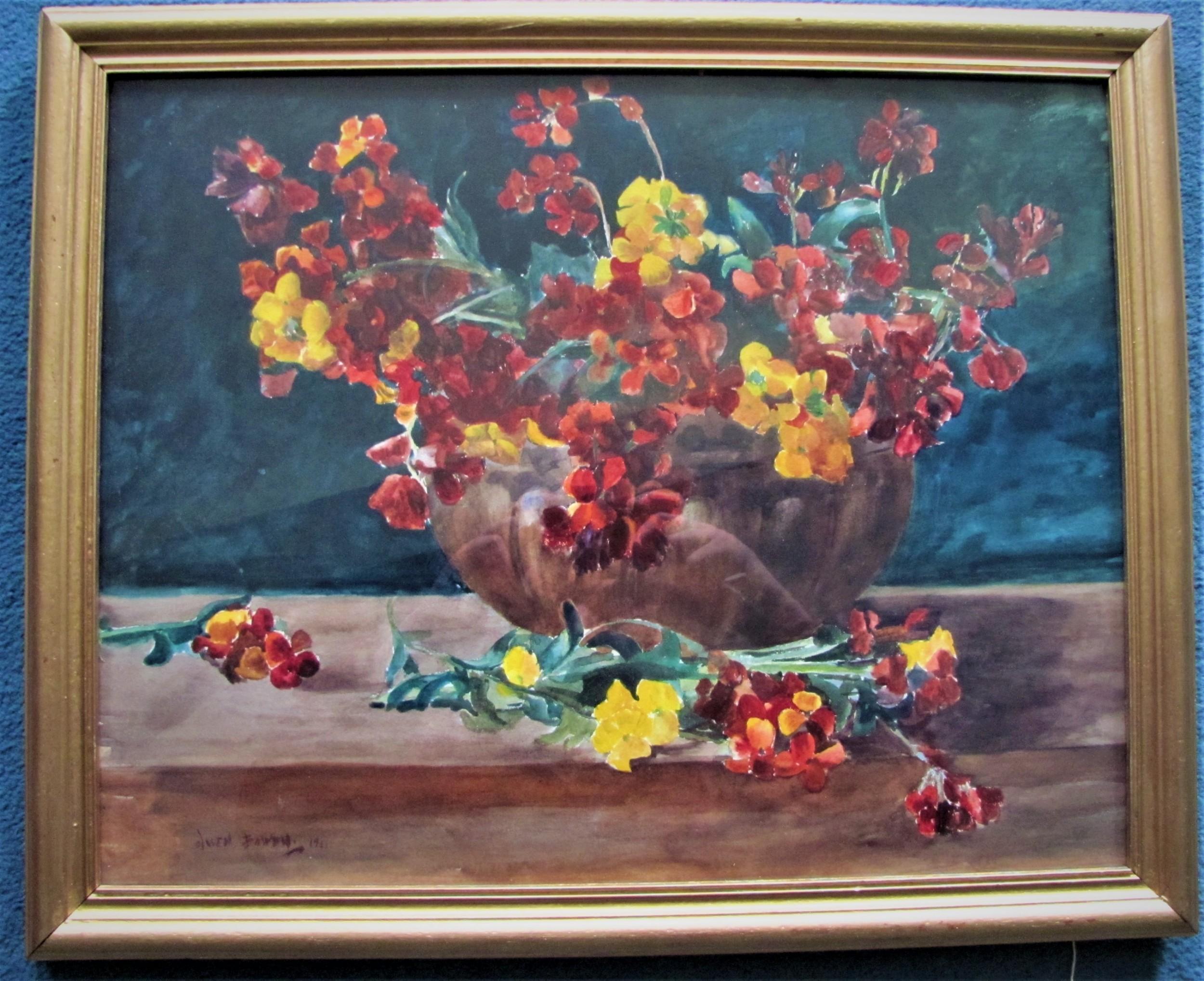 Still Life Flowers, Wallflowers, By Owen Bowen, Watercolour - Painting by owen bowen