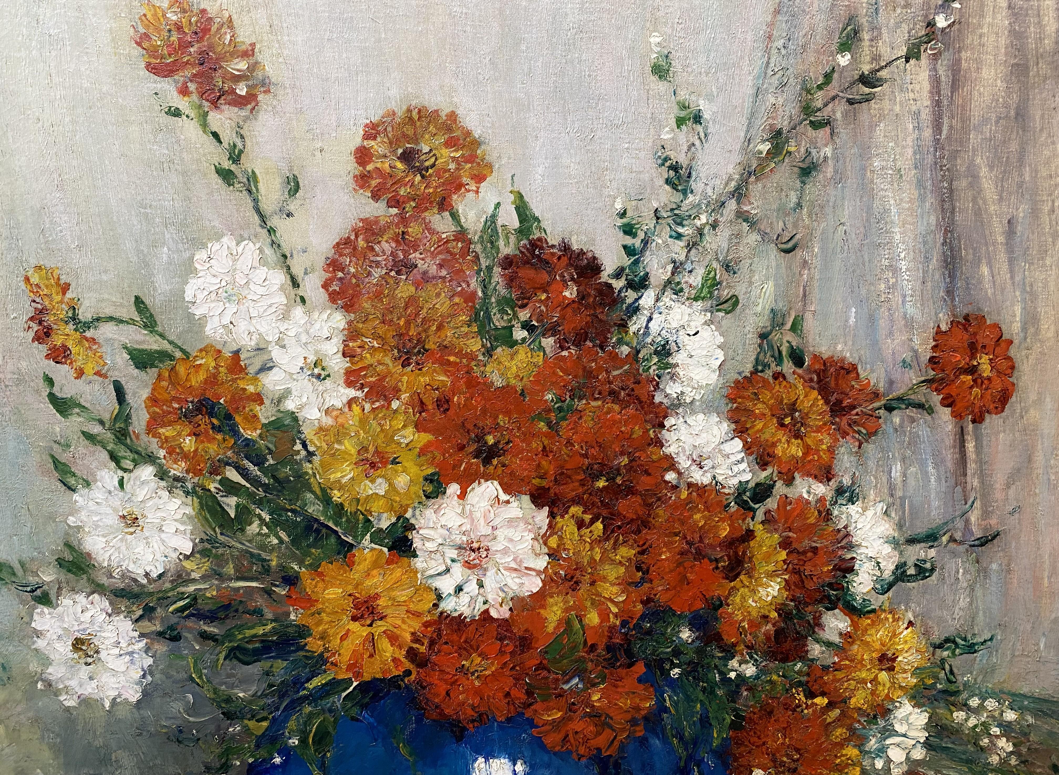 Stillleben mit Blumen in einer blauen Vase (Amerikanischer Impressionismus), Painting, von Owen Cullen Yates