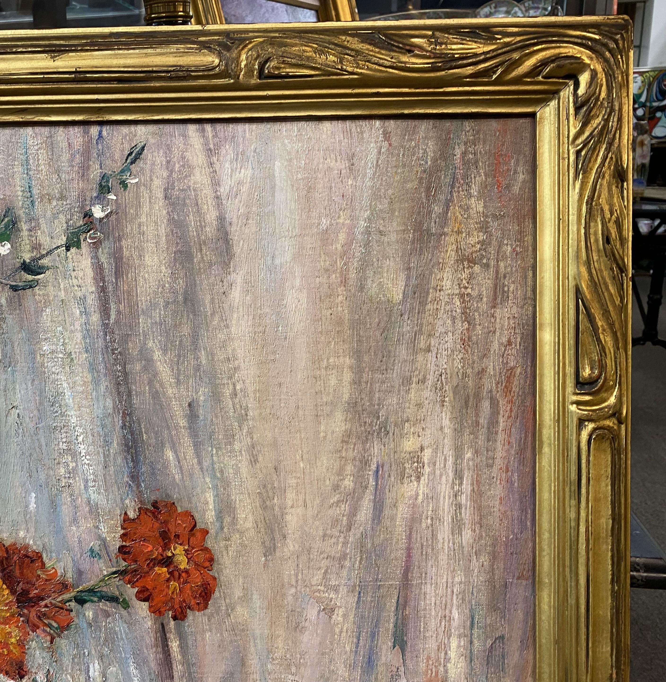 Stillleben mit Blumen in einer blauen Vase im Angebot 2