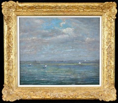 Seascape with Sailing Boats - 19th Century Impressionist Oil on Panel Painting