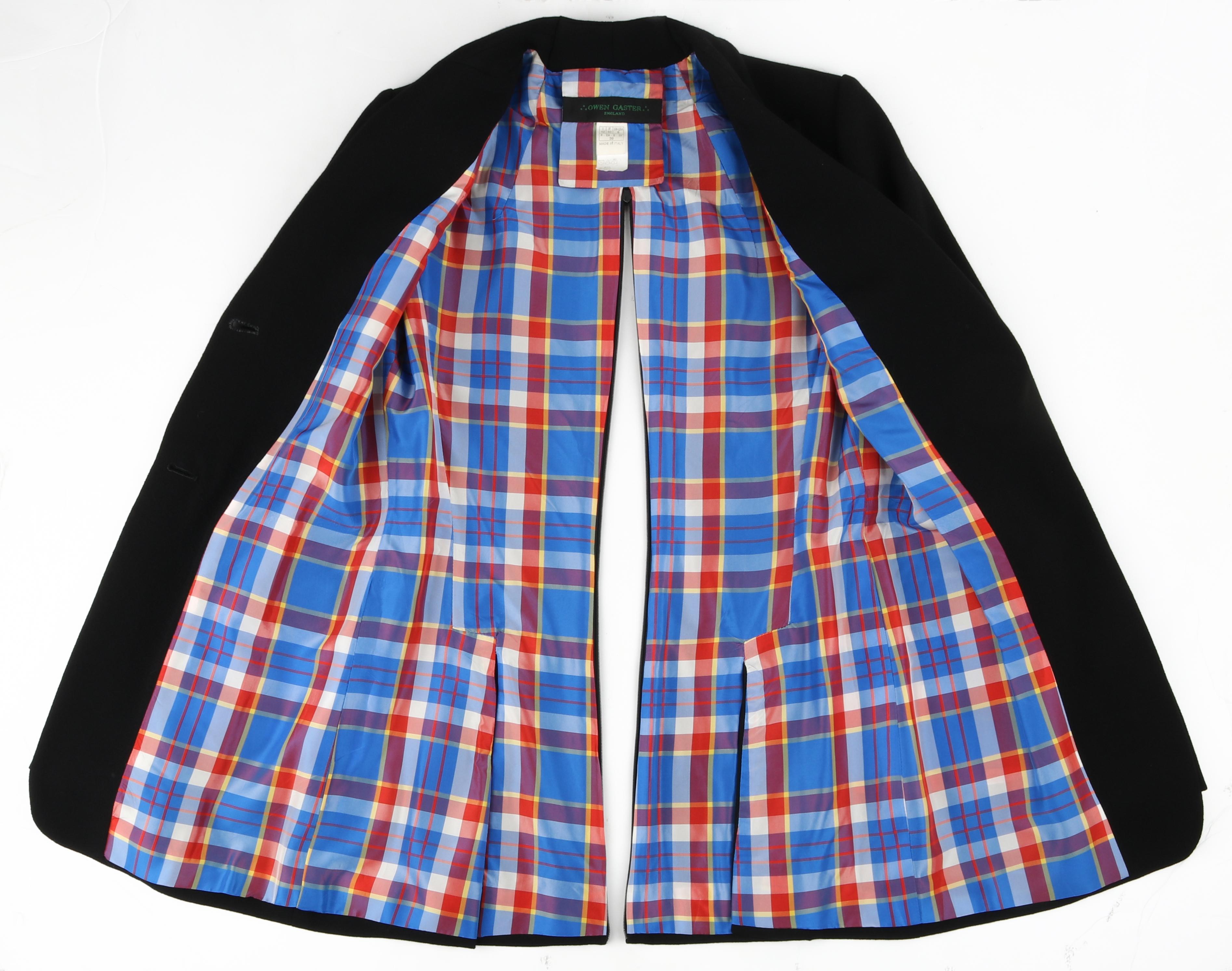 OWEN GASTER c.1990's Vtg Black Wool Structured Zip Open Back Blazer Jacket RARE en vente 6