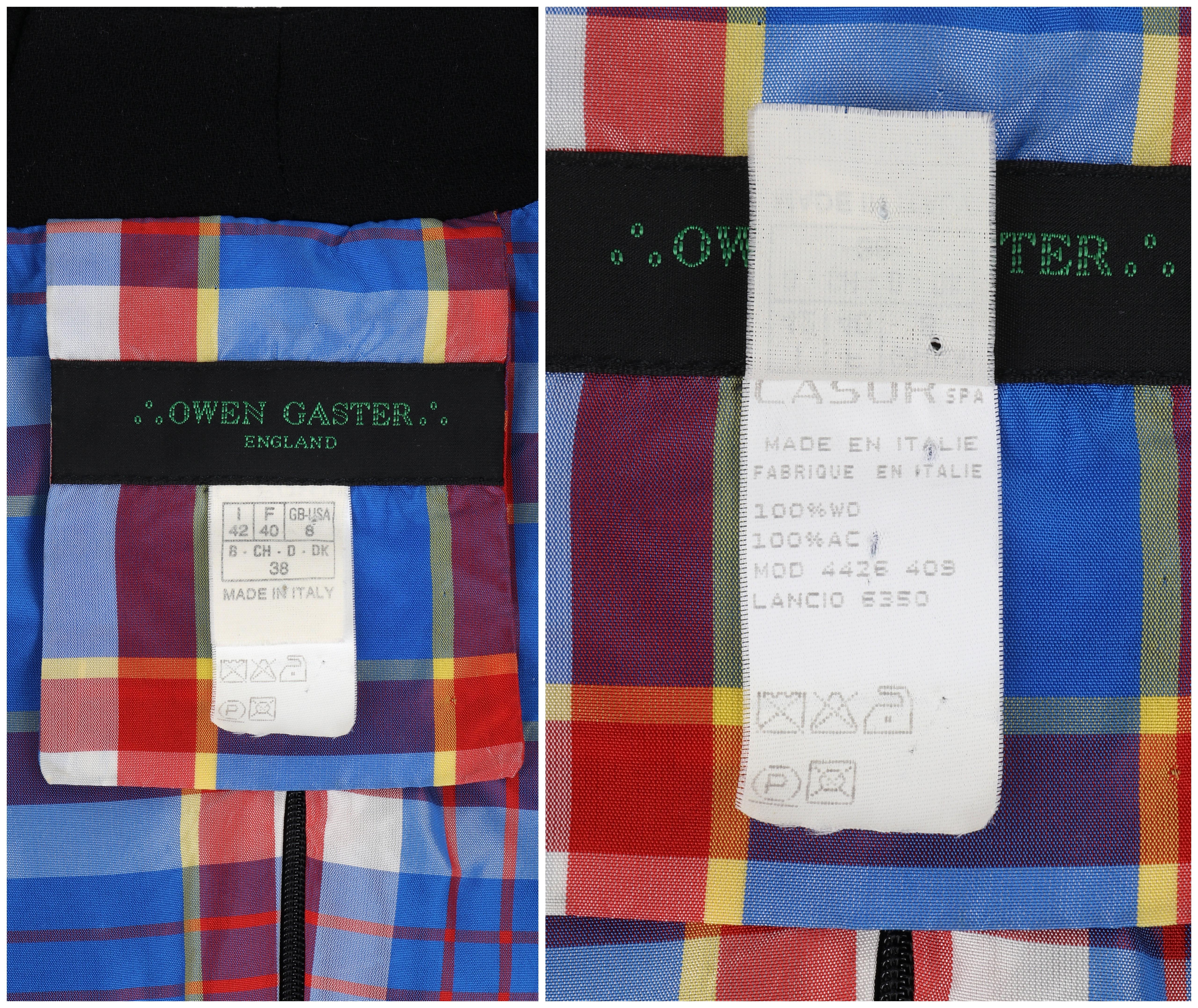 OWEN GASTER c.1990's Vtg Black Wool Structured Zip Open Back Blazer Jacket RARE For Sale 9