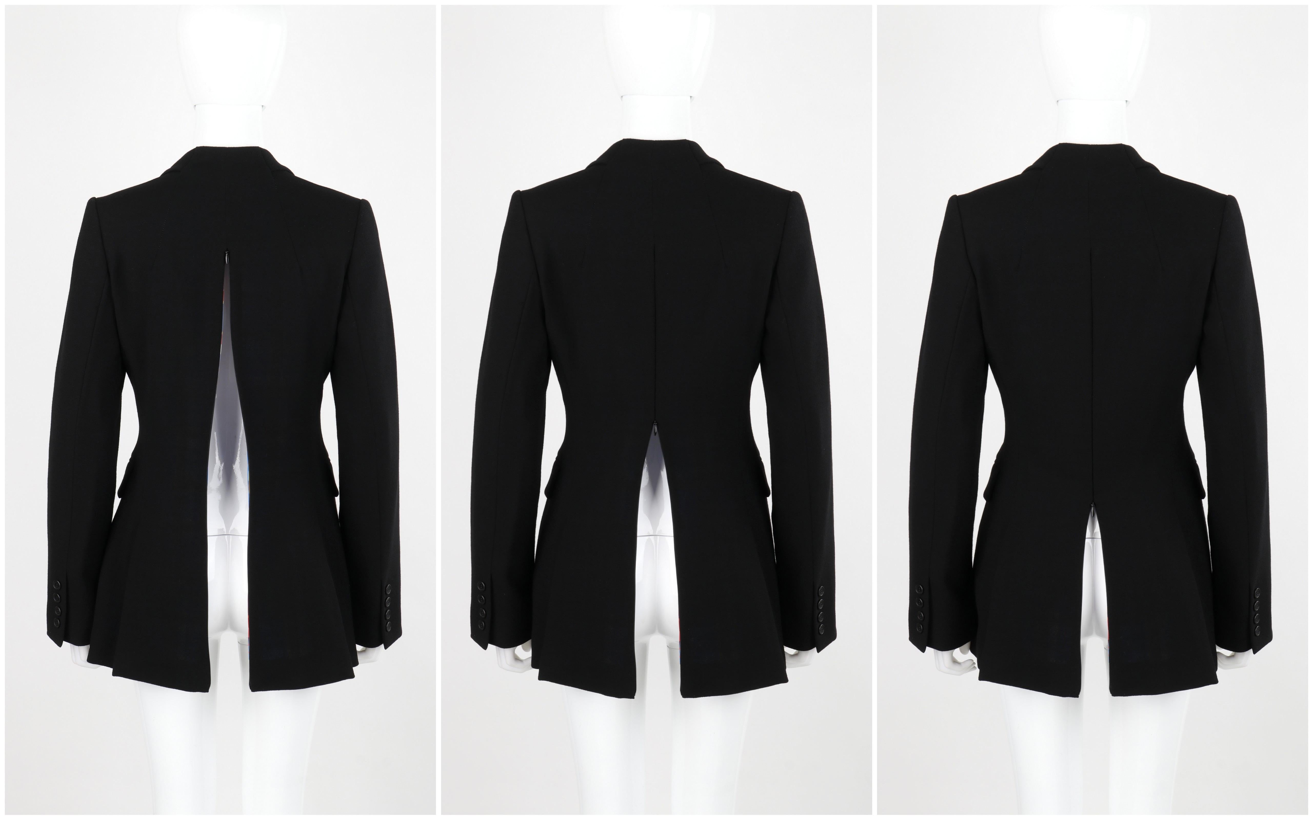 OWEN GASTER c.1990's Vtg Black Wool Structured Zip Open Back Blazer Jacket RARE For Sale 1