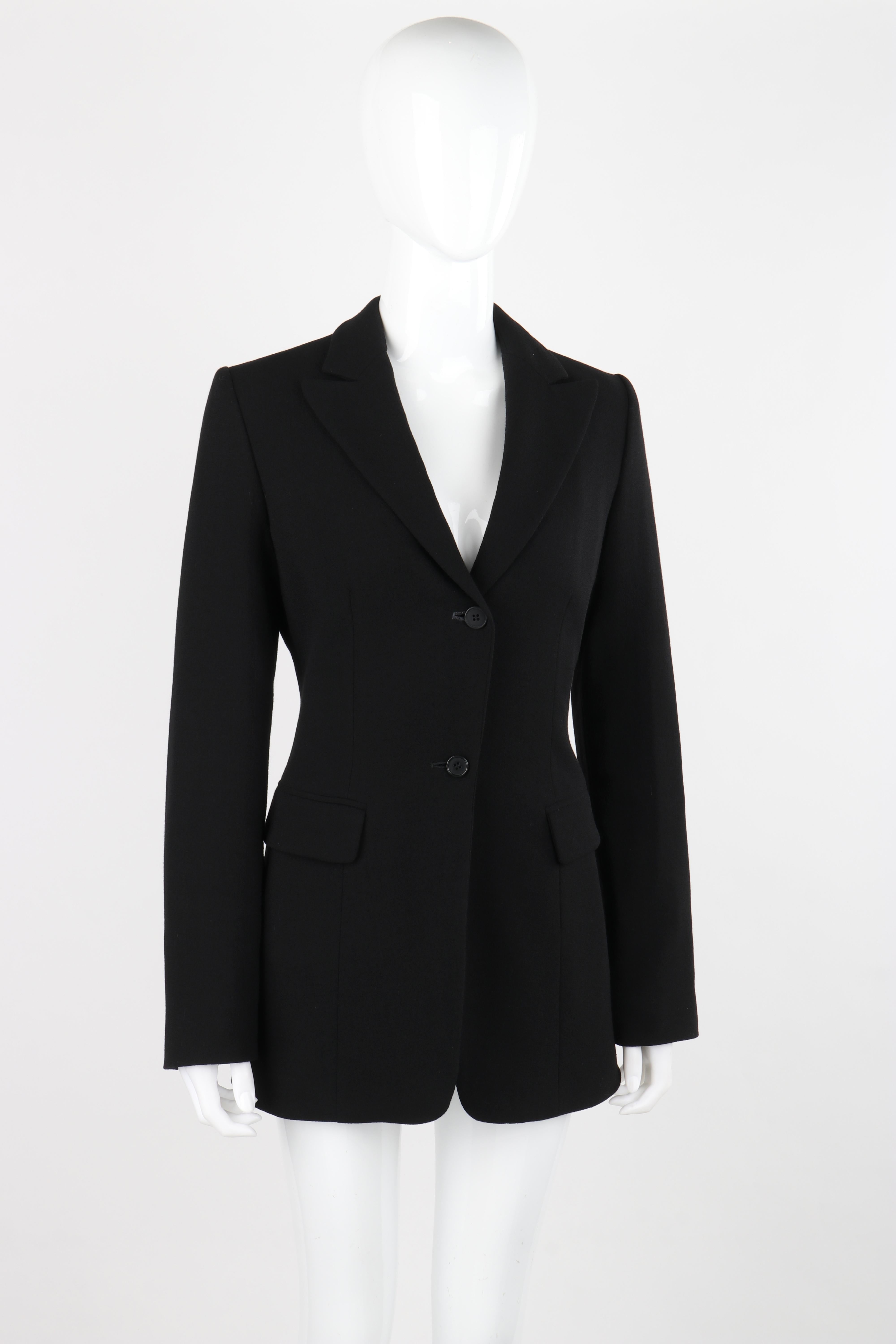 OWEN GASTER c.1990's Vtg Black Wool Structured Zip Open Back Blazer Jacket RARE en vente 2