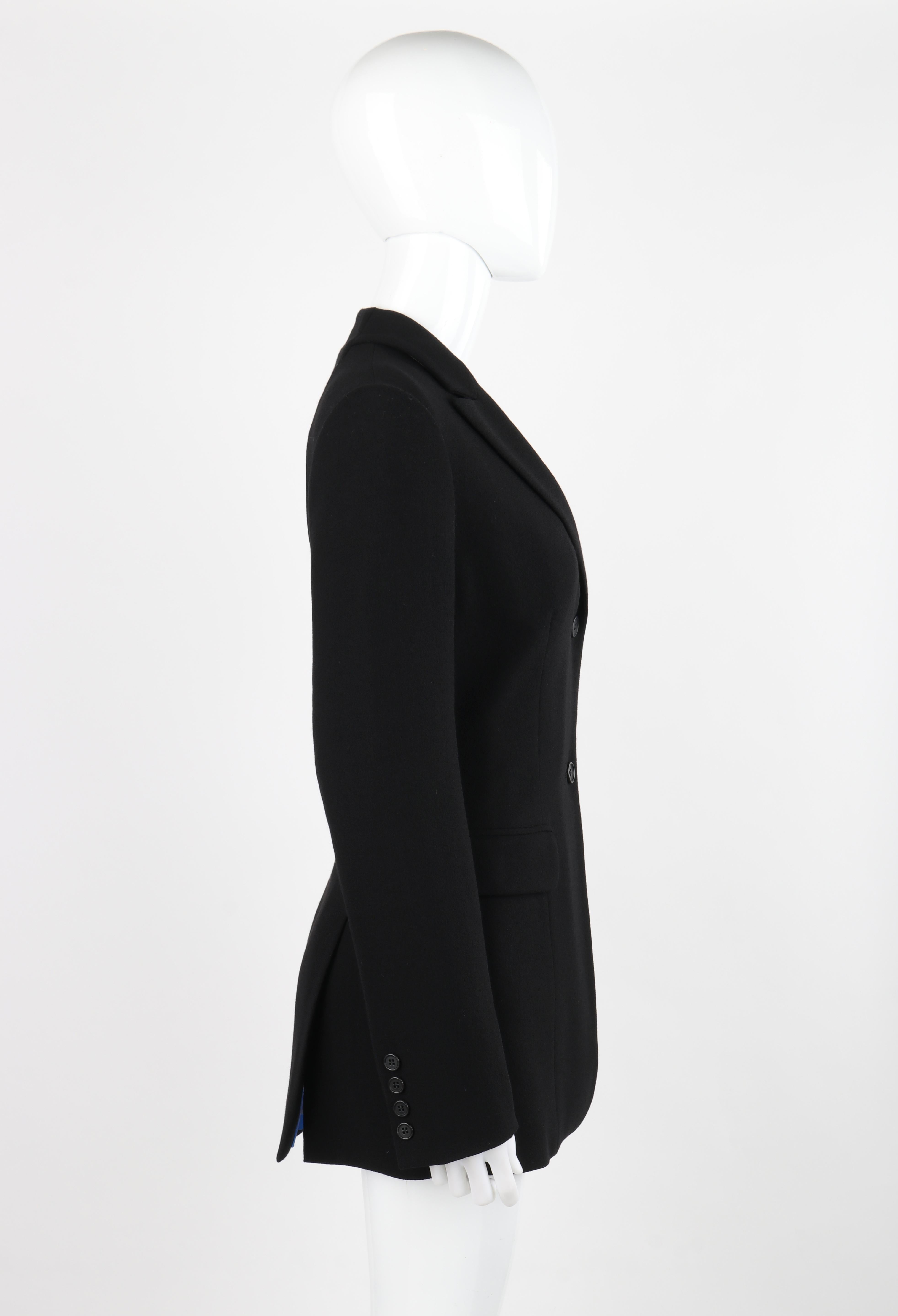 OWEN GASTER c.1990's Vtg Black Wool Structured Zip Open Back Blazer Jacket RARE en vente 3