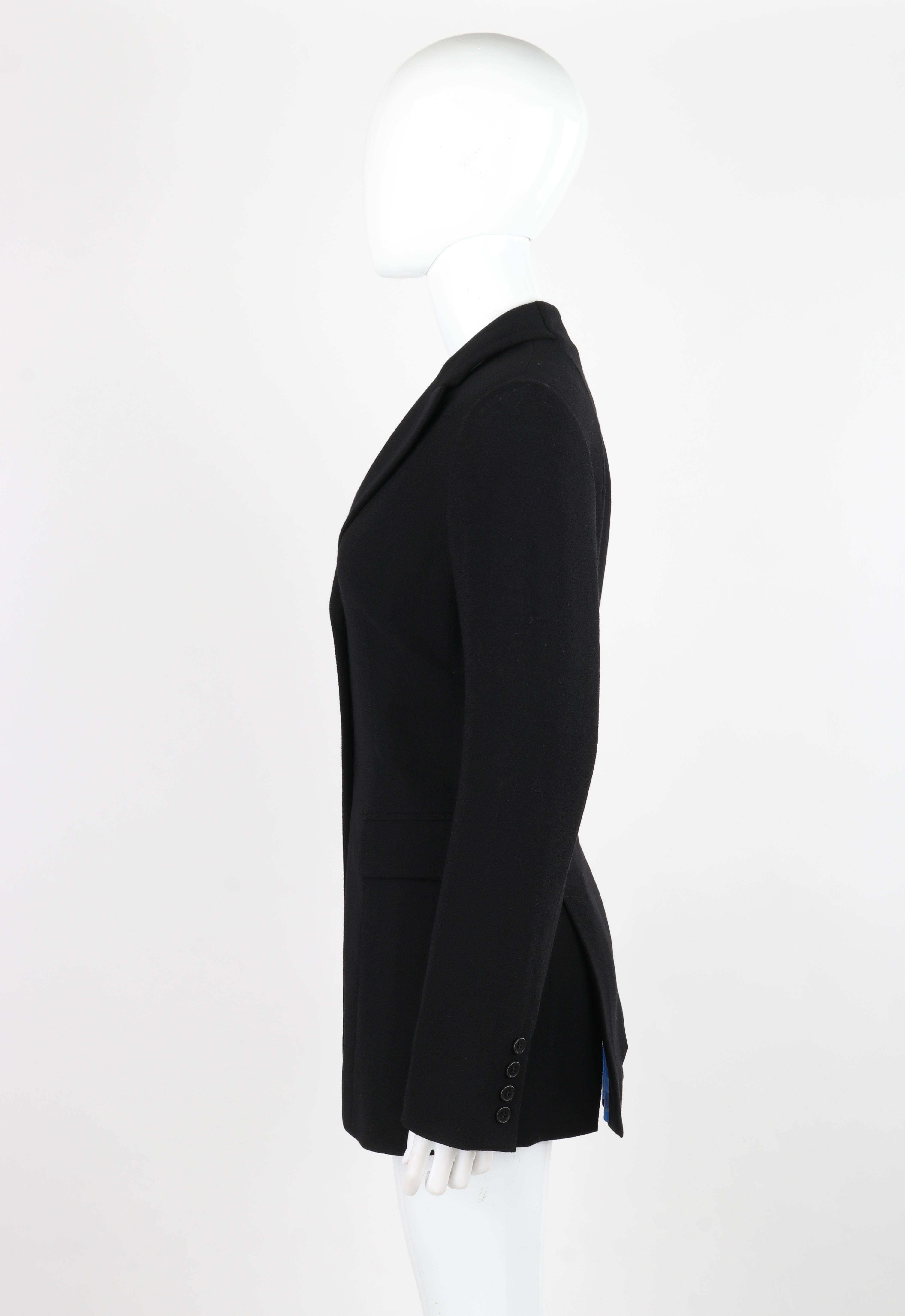 OWEN GASTER c.1990's Vtg Black Wool Structured Zip Open Back Blazer Jacket RARE en vente 4