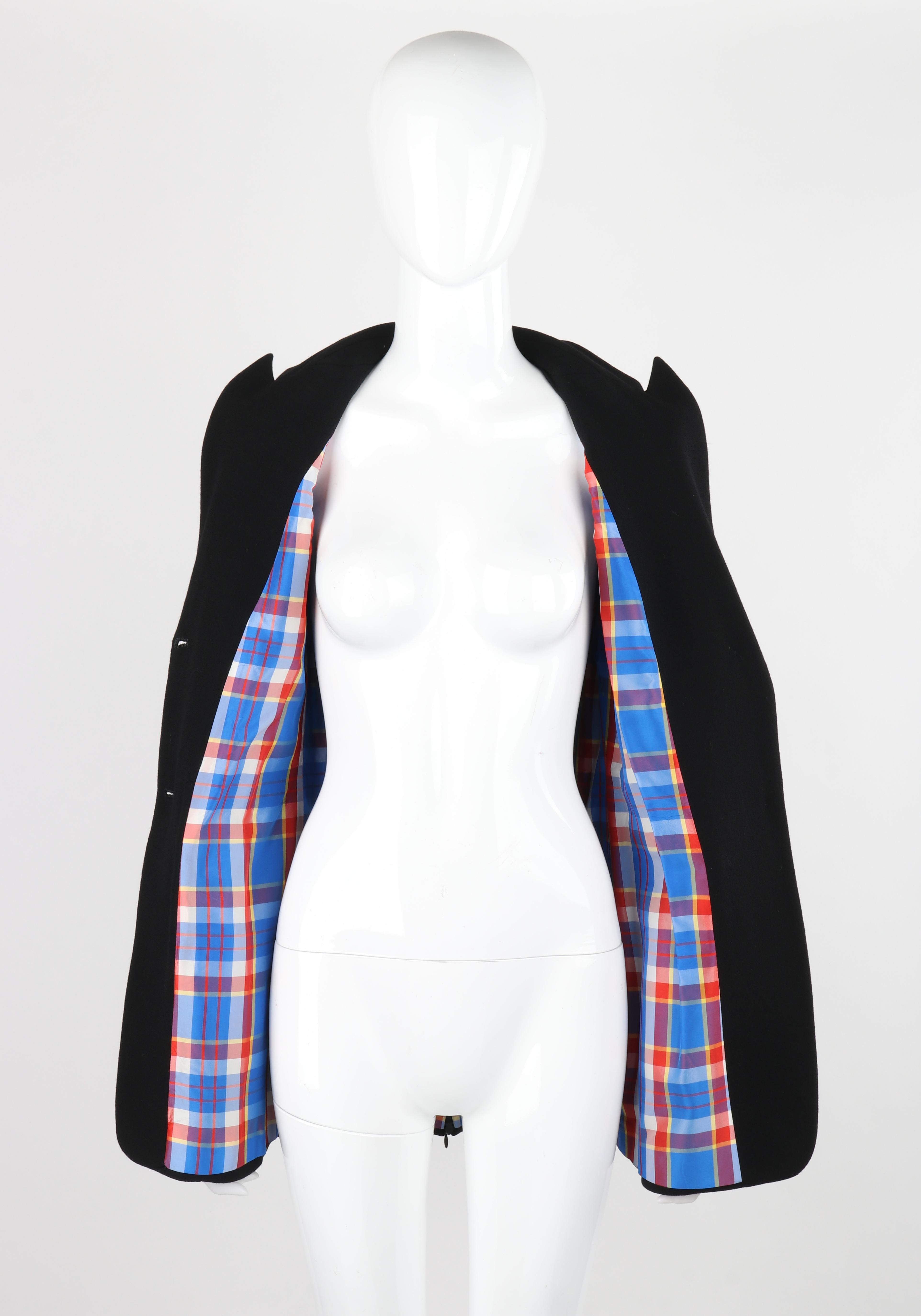 OWEN GASTER c.1990's Vtg Black Wool Structured Zip Open Back Blazer Jacket RARE en vente 5
