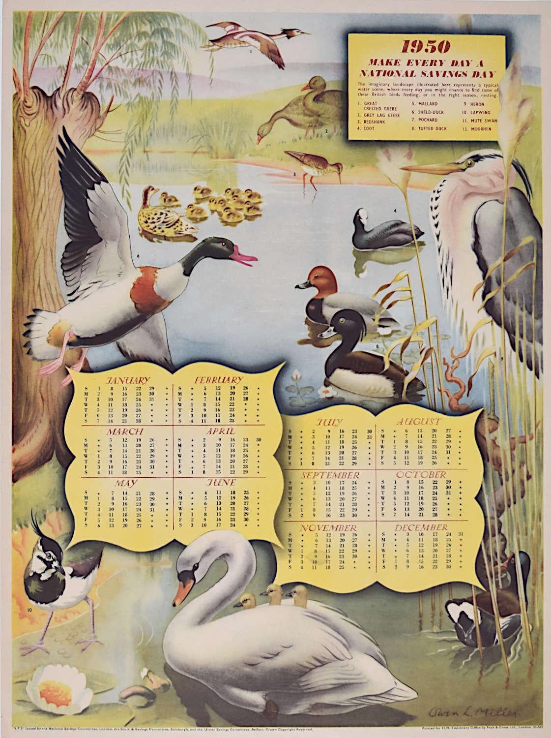 Owen Miller National Savings 1950 Original-Vintage- Kalenderplakat 