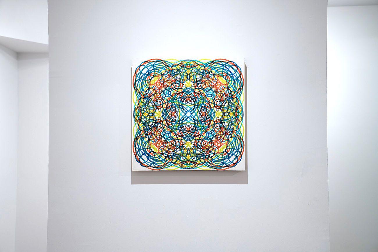 OWEN SCHUH, cut 4 and 5 (unfolding a cube), oil and graphite on wood panel, 2018 For Sale 3