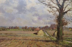 Quadro ad olio originale di English Impressionist PAESAGGIO DELL'ANGLO ORIENTALE Norfolk