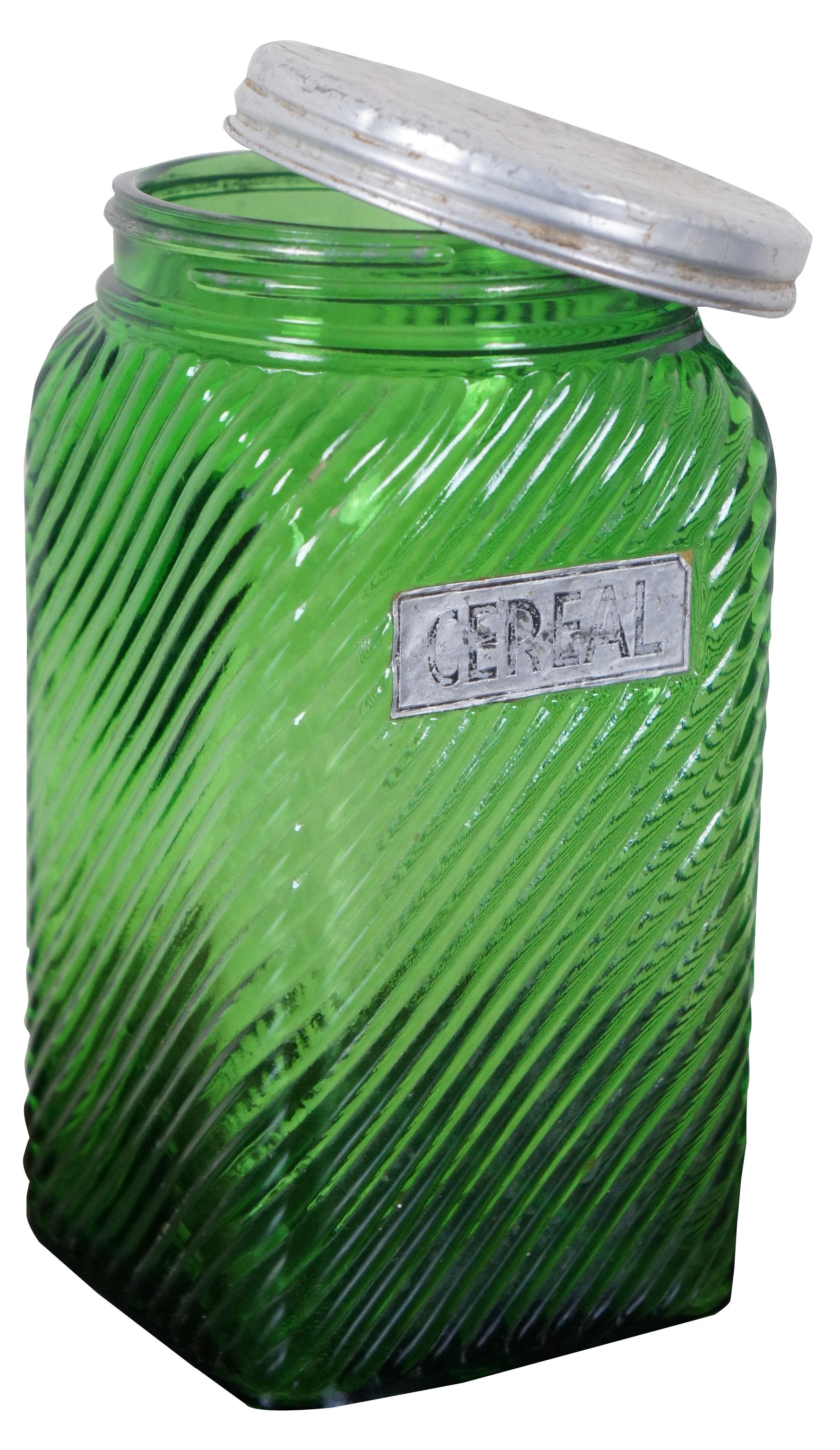 green depression glass biscuit jar