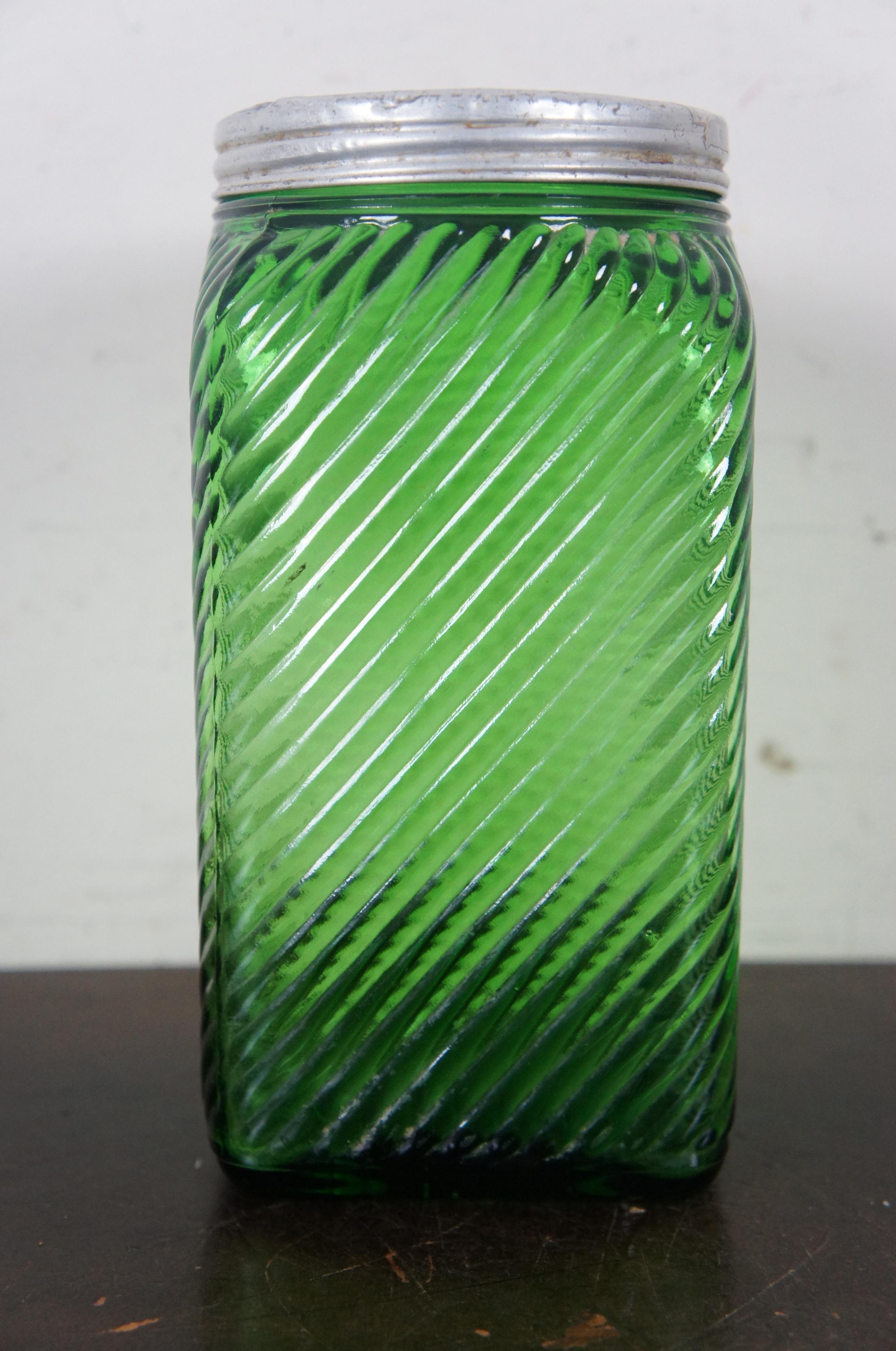 Art Deco Owens Illinois Green Depression Glass Cereal Cookie Canister Biscuit Jar Hoosier