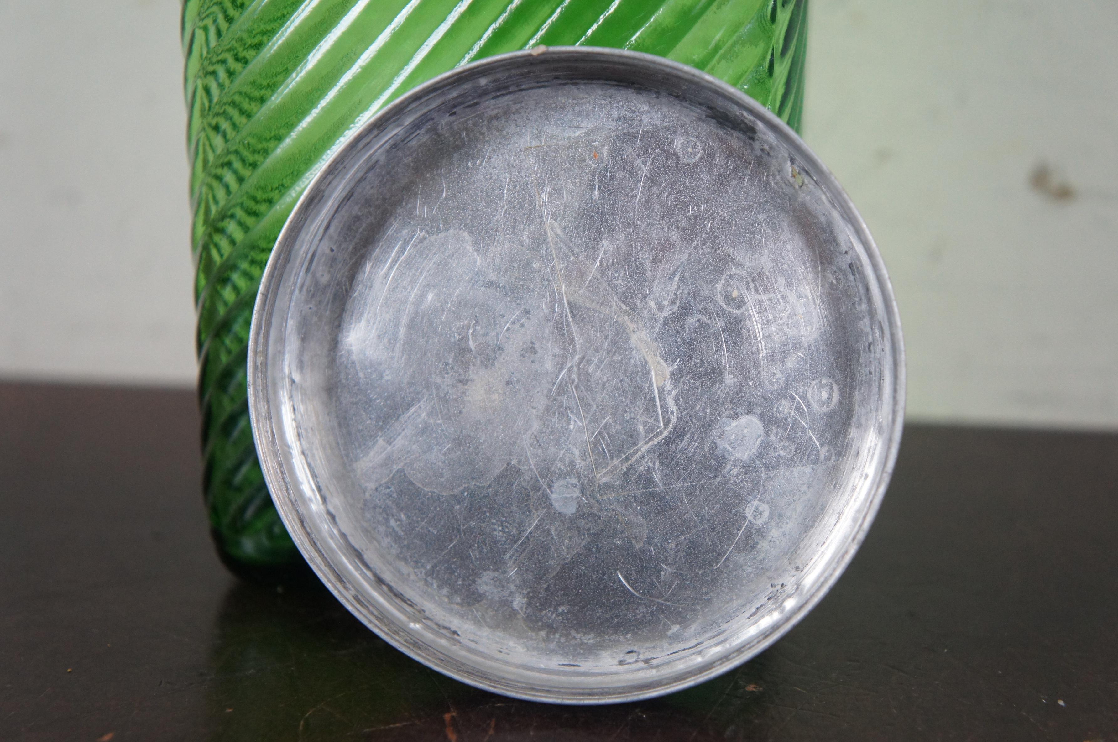 Metal Owens Illinois Green Depression Glass Cereal Cookie Canister Biscuit Jar Hoosier