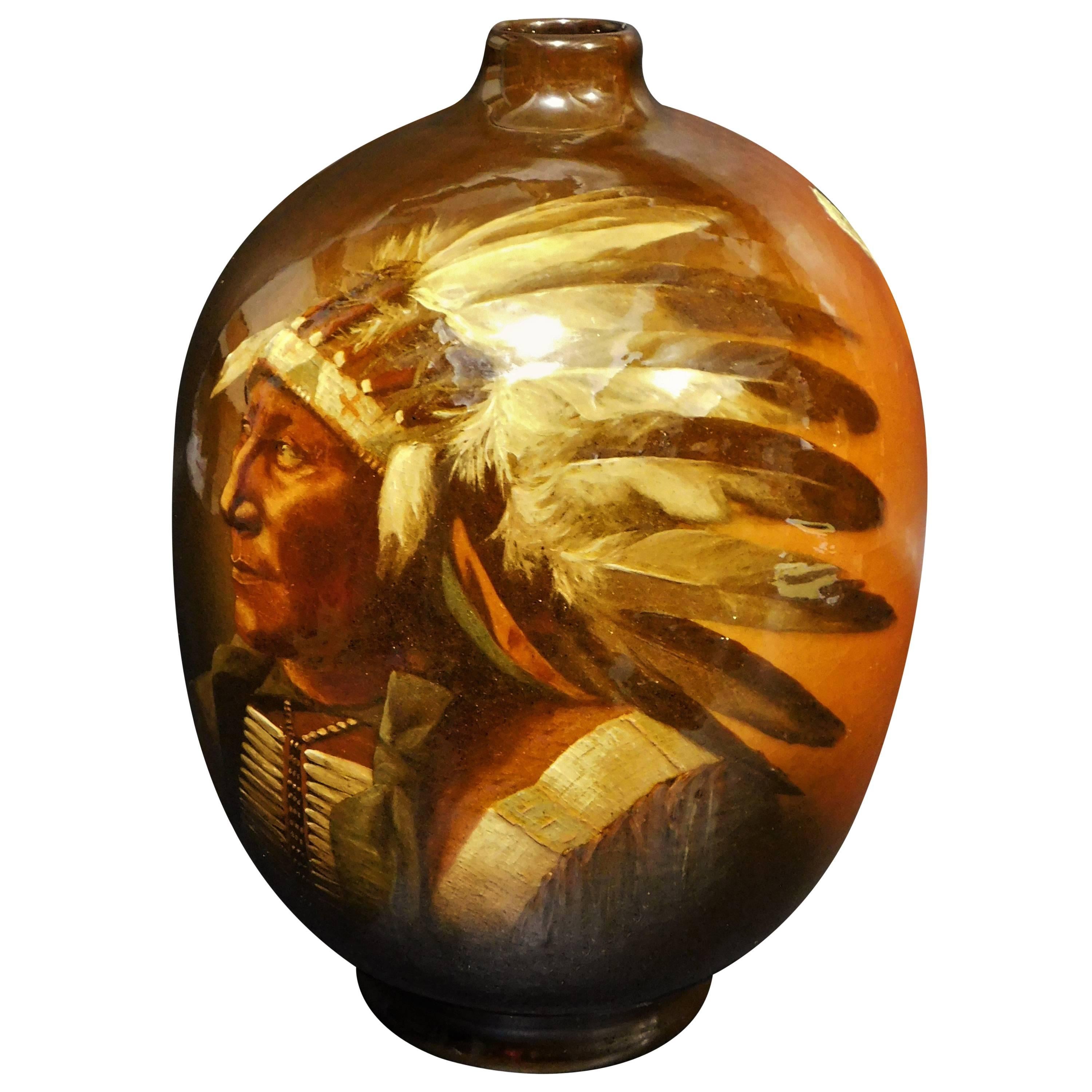 Owens Pottery Utopian Vase Native American Sioux Chief Bear Cora McCandless, Owens Pottery im Angebot