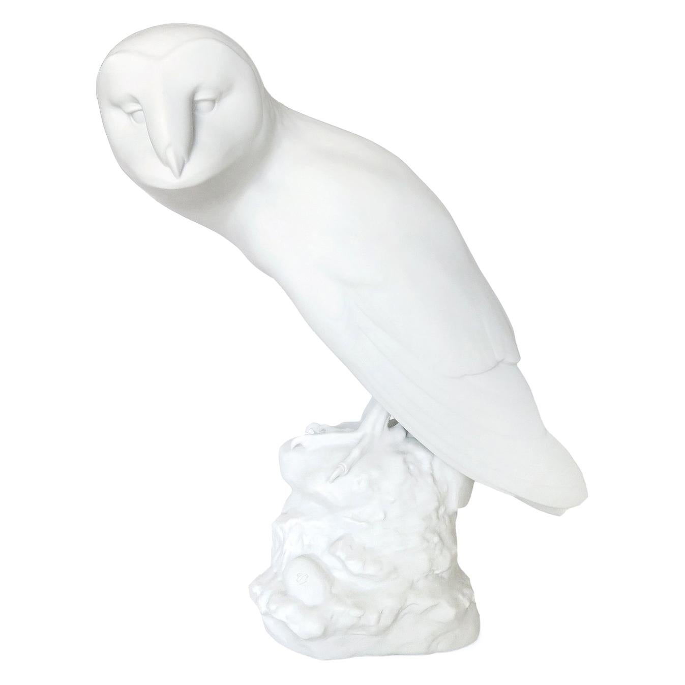 Owl Animal Figure in White Biscuit Porcelain by Nymphenburg For Sale