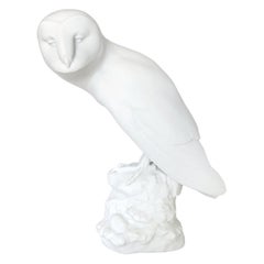 Owl Animal Figure in White Biscuit Porcelain by Nymphenburg