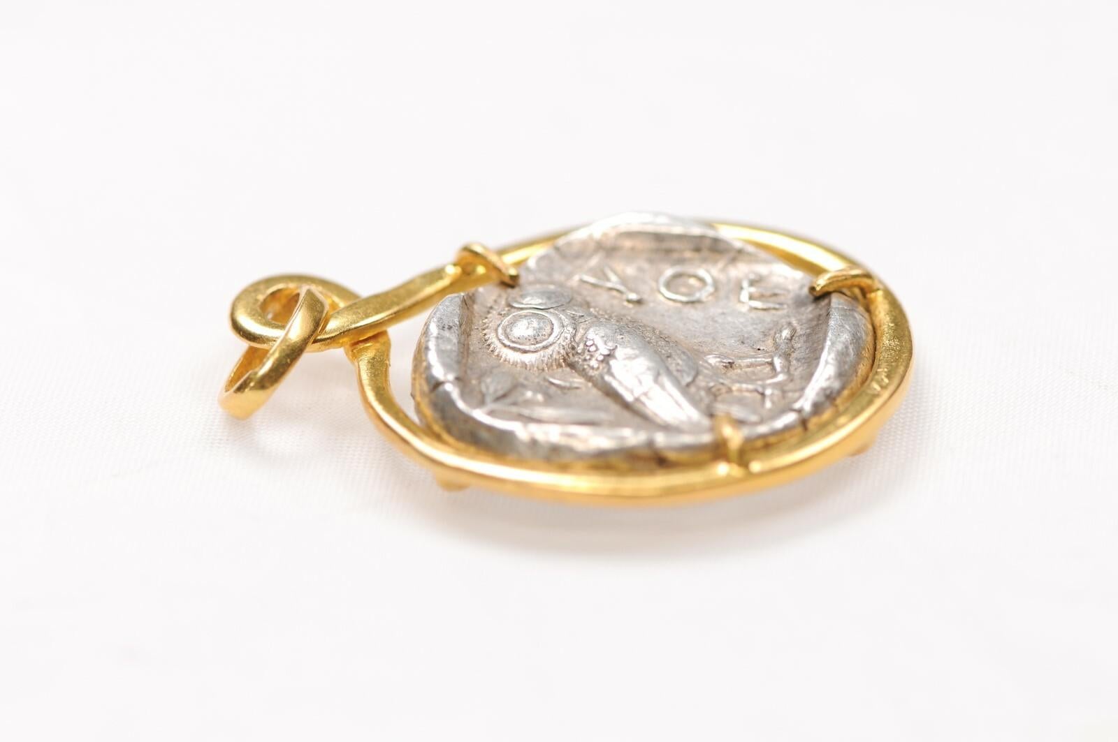 Gufo e Atena Tetradramma d'argento con oro 18 carati in vendita 5