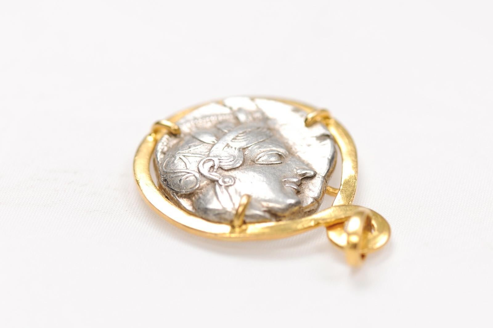Gufo e Atena Tetradramma d'argento con oro 18 carati in vendita 6