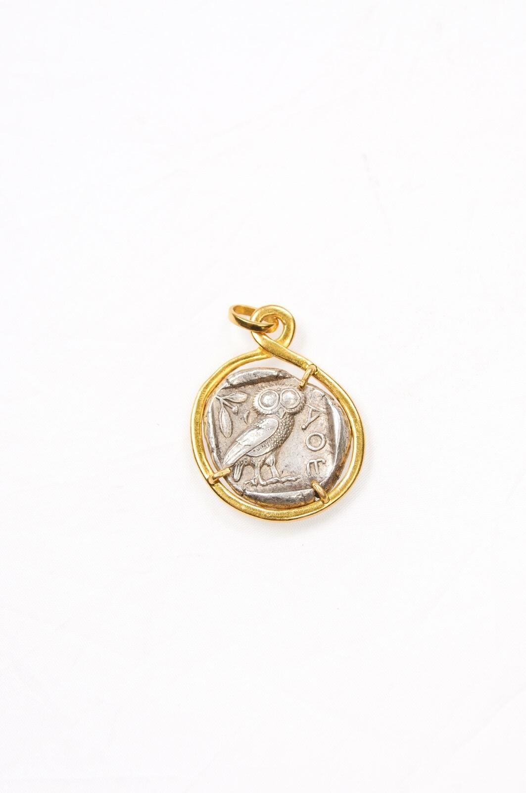 Gufo e Atena Tetradramma d'argento con oro 18 carati in vendita 7