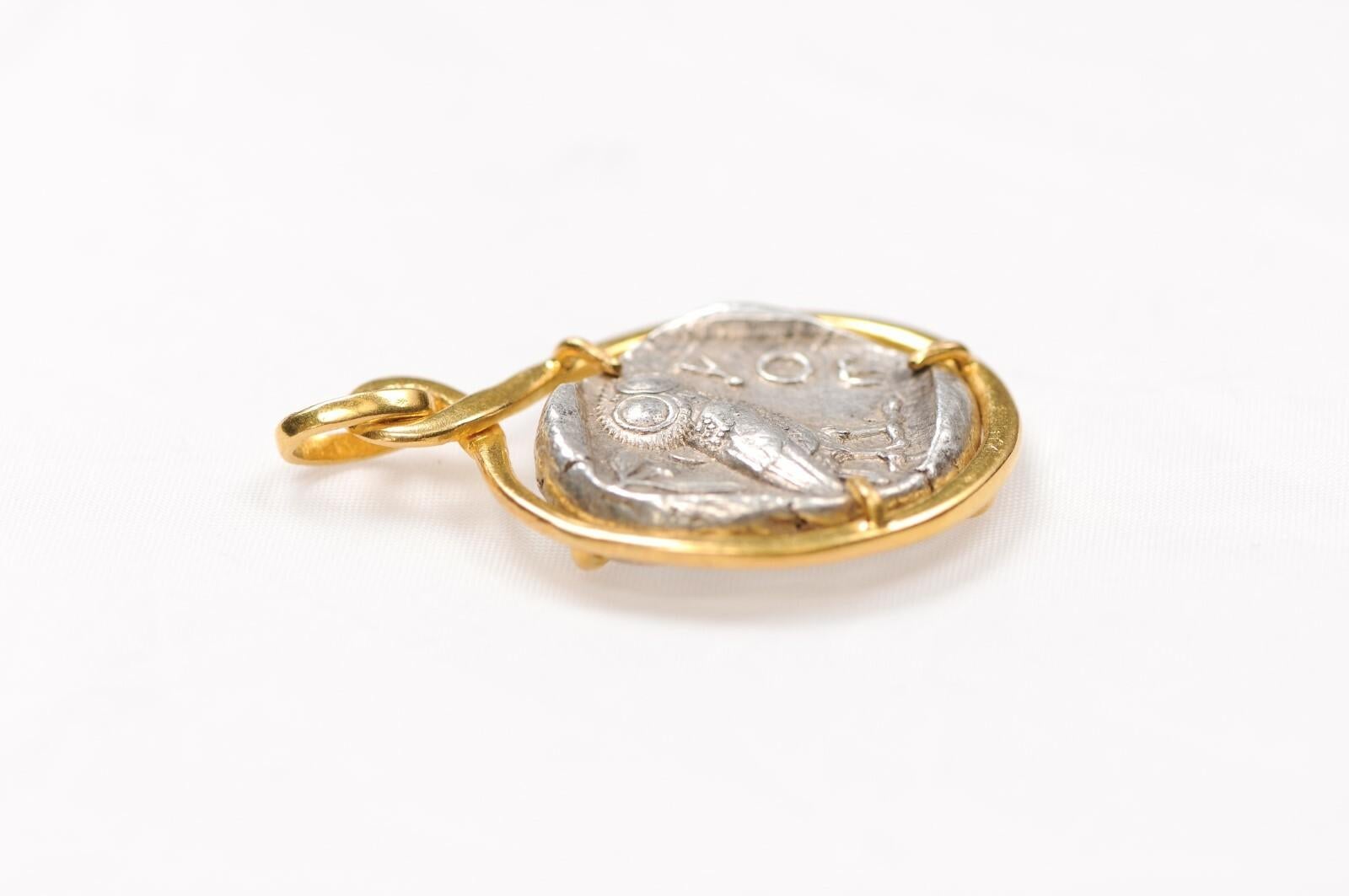 Greco classico Gufo e Atena Tetradramma d'argento con oro 18 carati in vendita