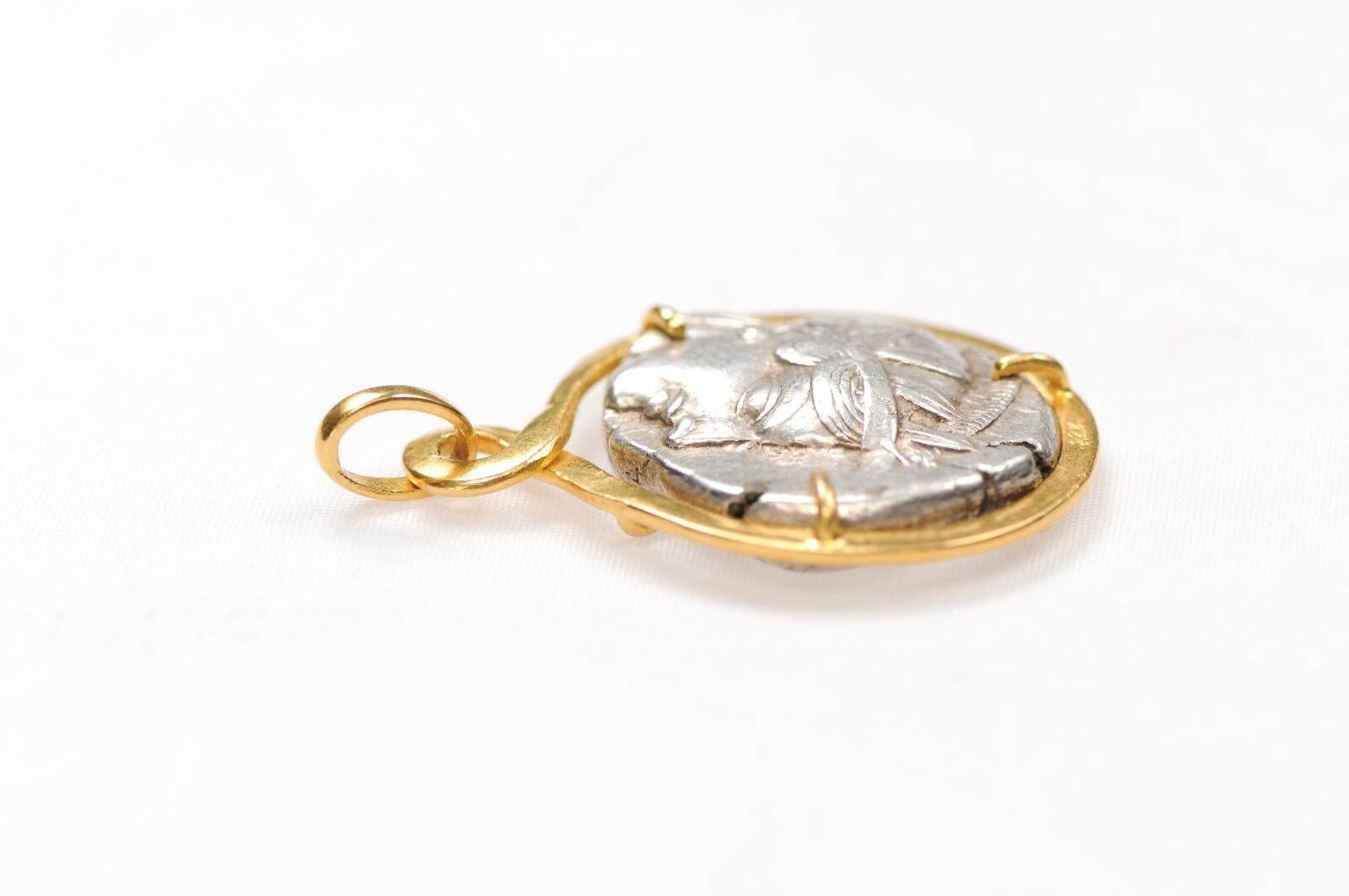 Gufo e Atena Tetradramma d'argento con oro 18 carati in vendita 1