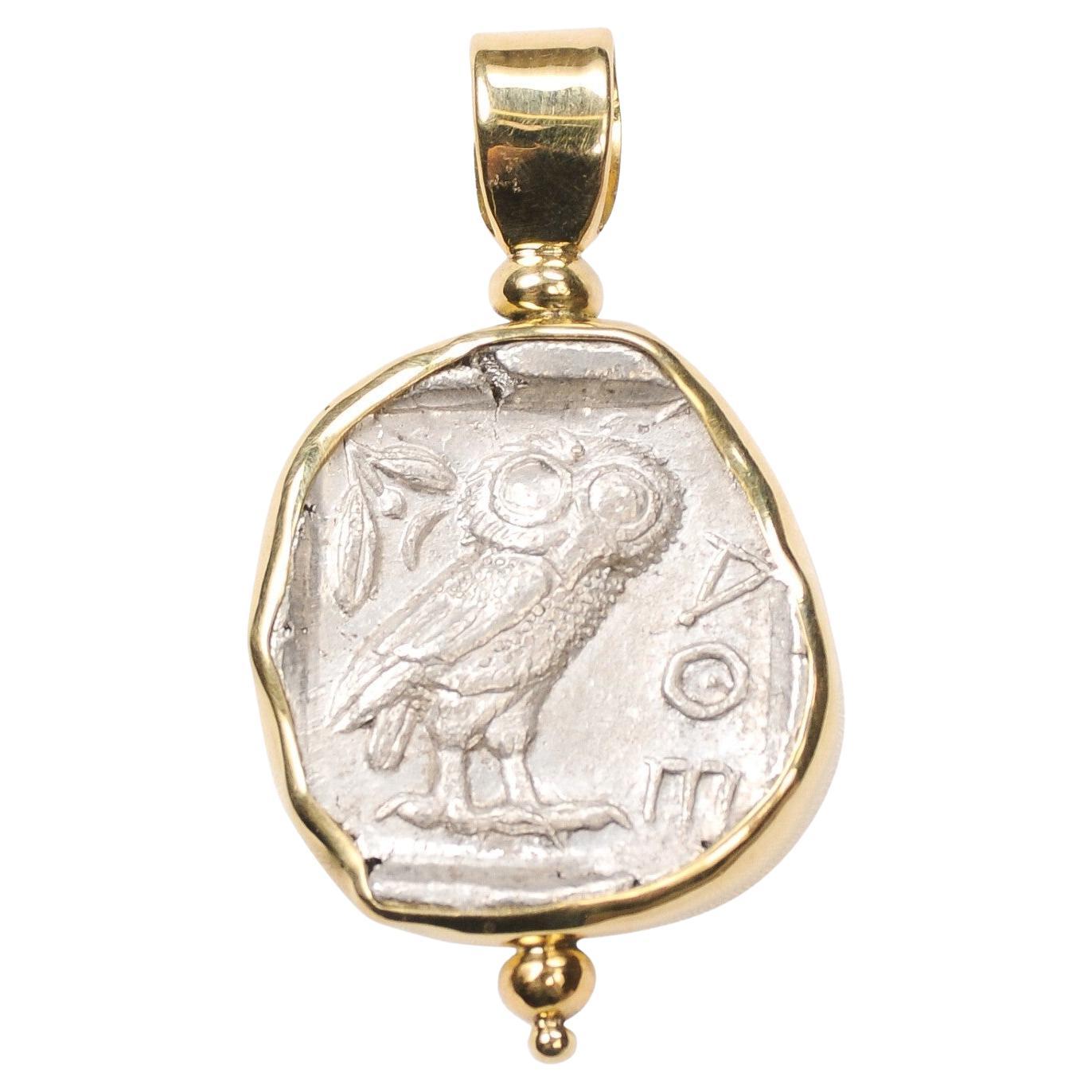 Eule & Athene Silber Tetradrachme mit 18k Gold im Angebot
