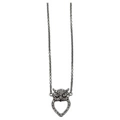 Halskette mit Anhänger, Eule Vogel Herz Symbol Diamanten Halo-Motiv 18K Weißgold