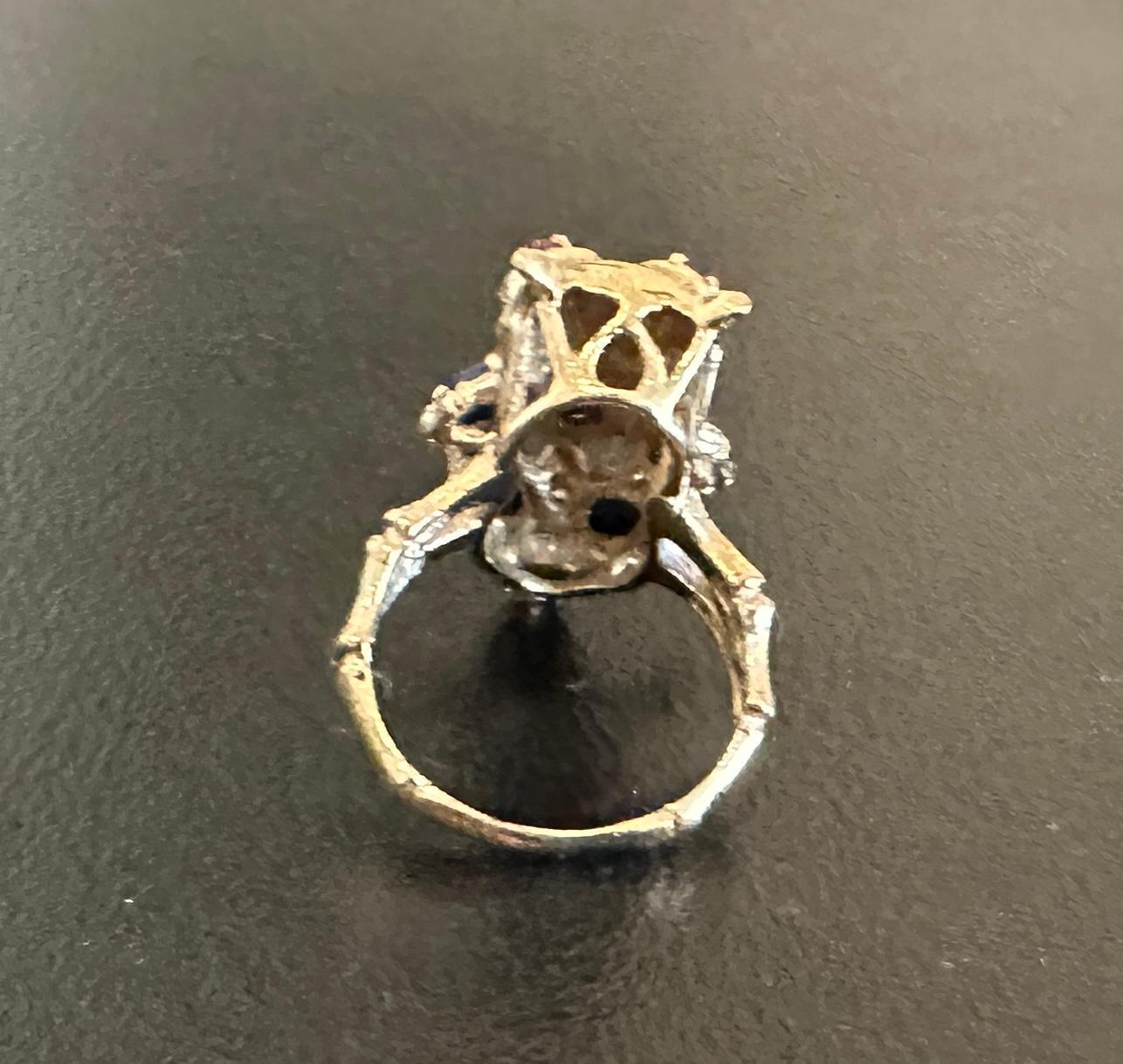 Anello Gufo Uccello Lapislazzuli Rubino Retrò Midcentury Oro giallo 14 carati in vendita 2