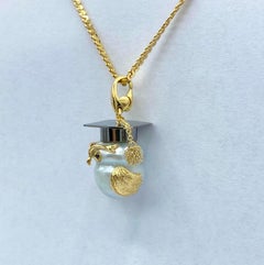 Gufo con diamante nero in oro 18 carati Collana con ciondolo o perla australiana